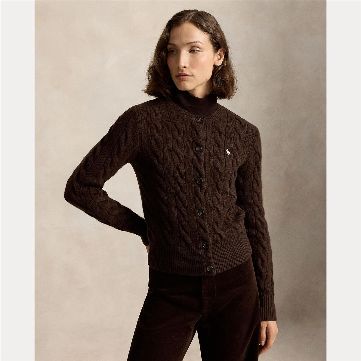 Cable-Knit Wool-Cashmere Cardigan - Brown