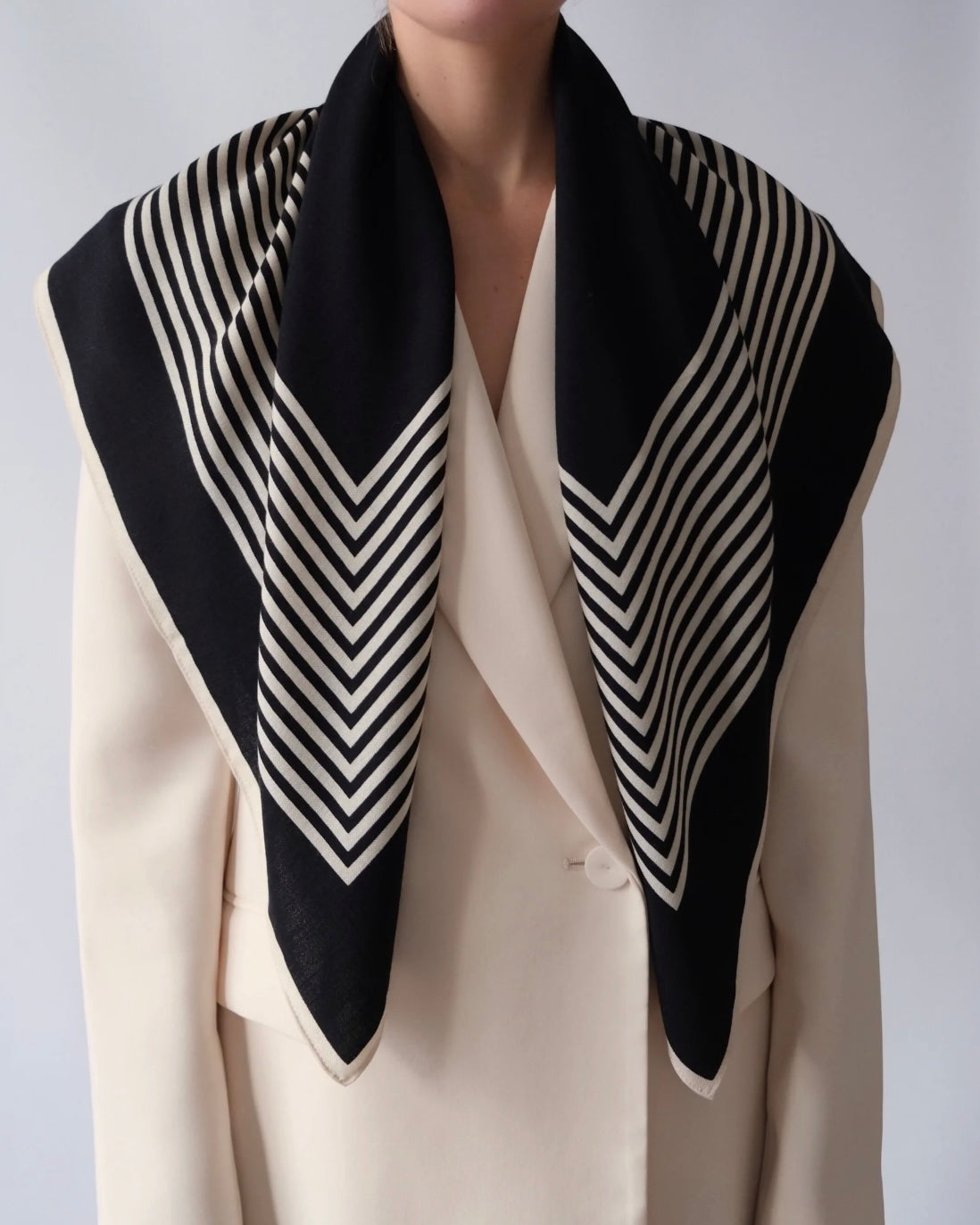 Striped Wool Scarf Black & Cream 90x90