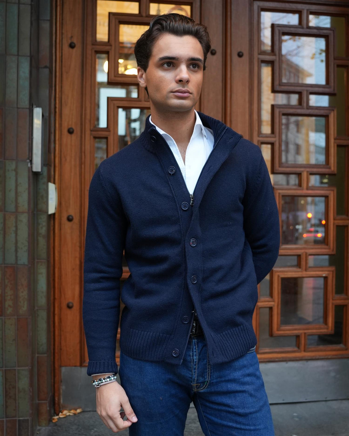 Knitted Cardigan Wool - Navy