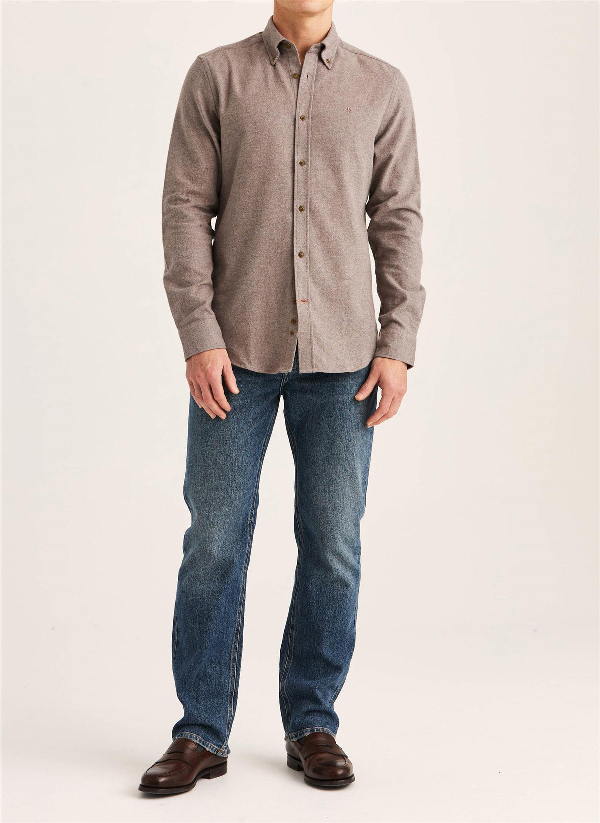 Flannel Herringbone Shirt Slim - Brown