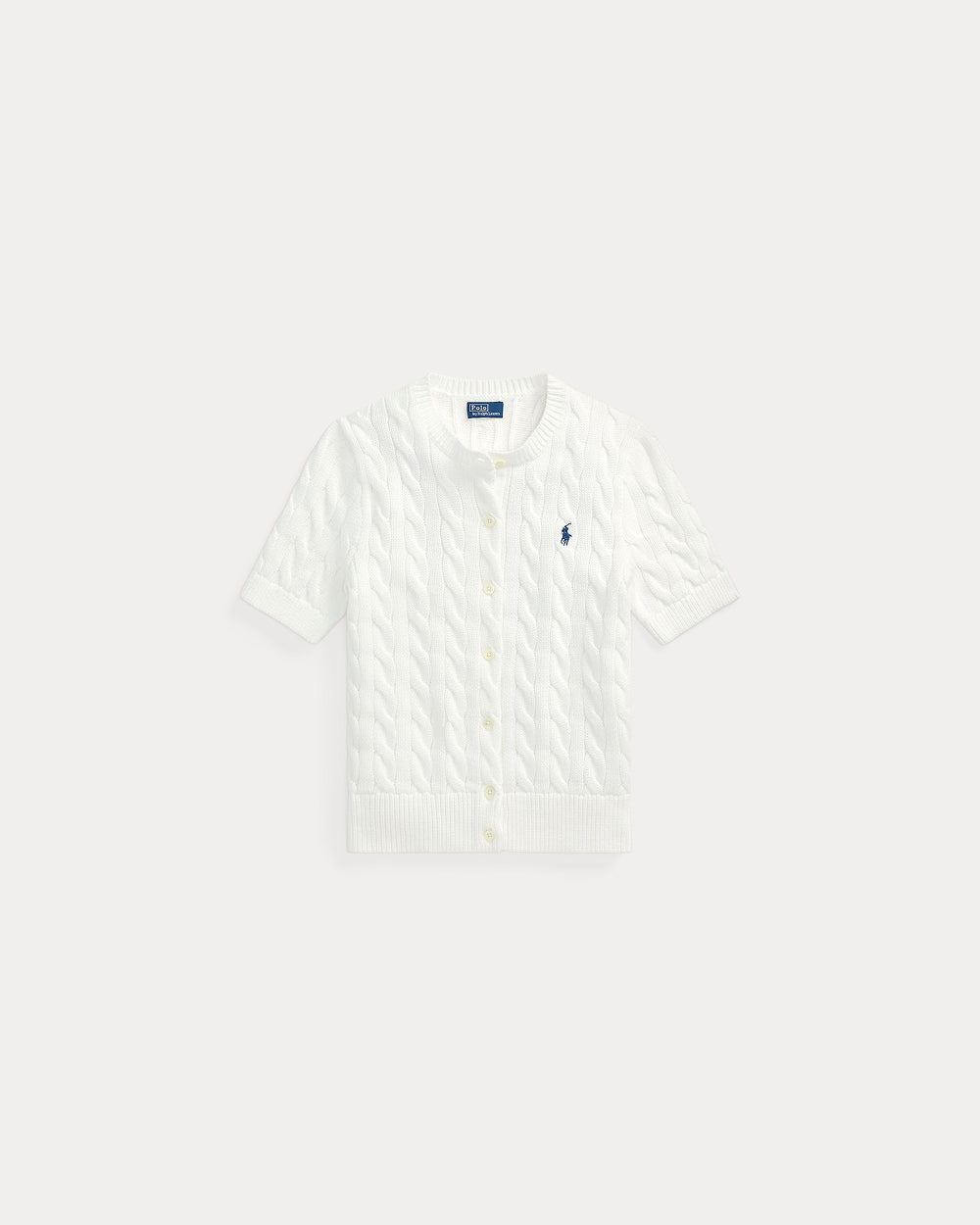 Cable-Knit Cotton Short-Sleeve Cardigan White