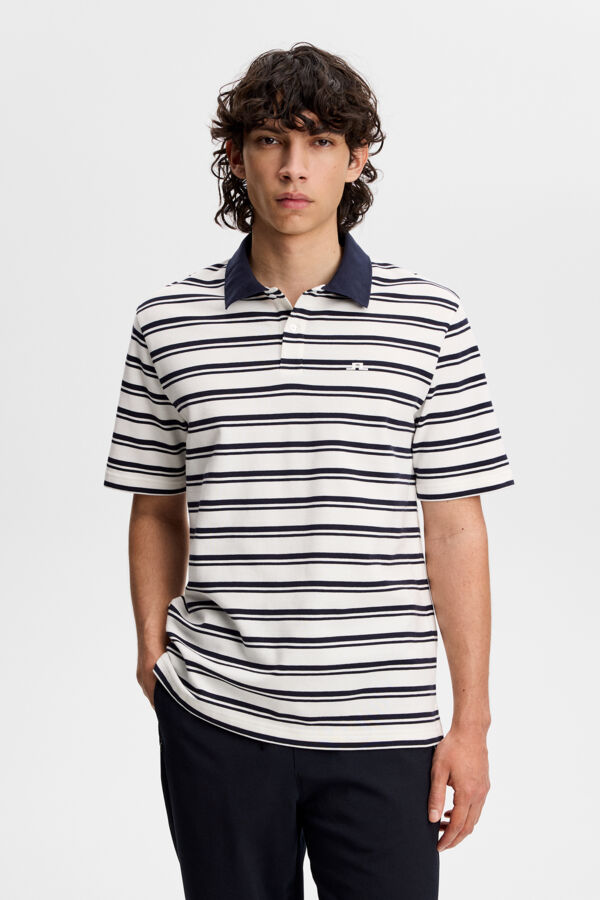 Trond Striped Polo Pique - Navy
