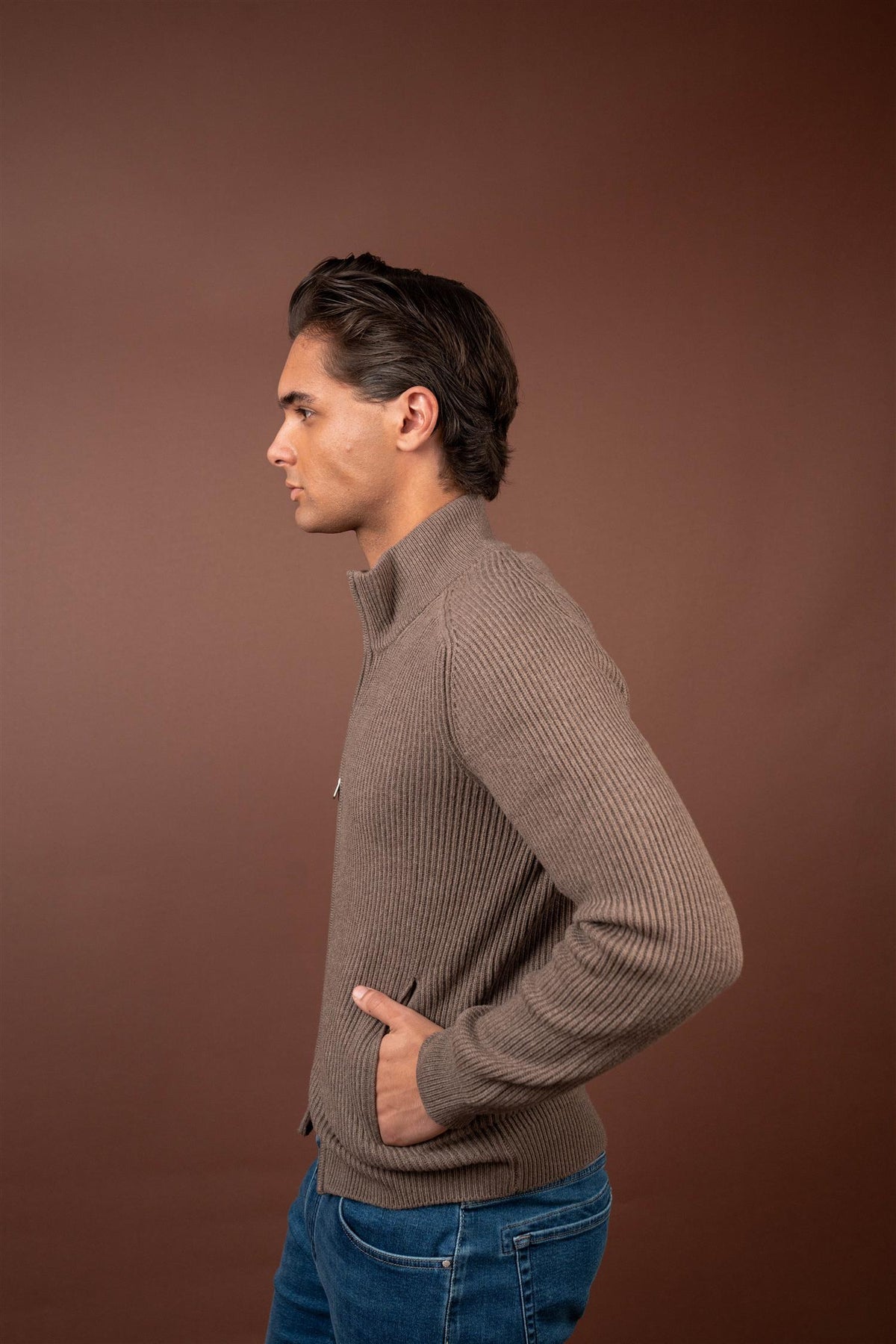 Full Zip Ribbed - Brown
