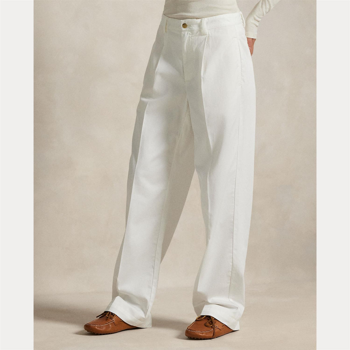 Pleated Cotton-Blend Relaxed Pants Deckwash White