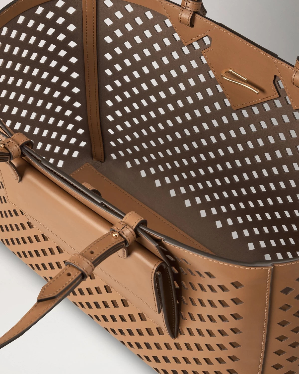 Perforated Tote Toffee Perforated Leather