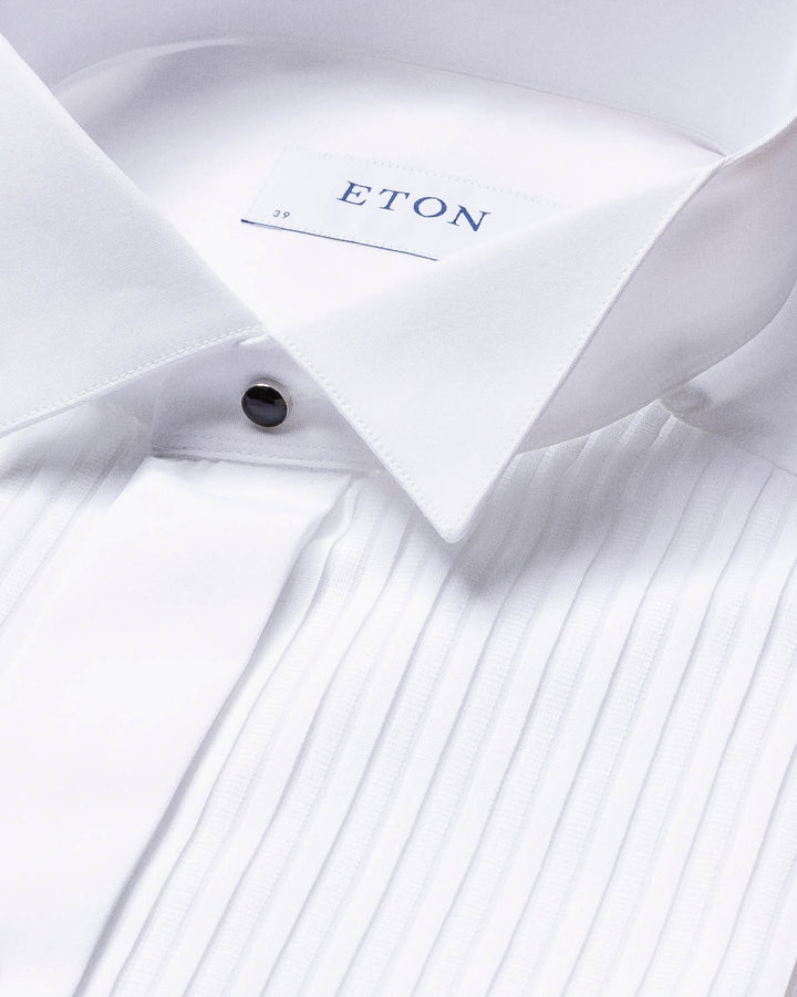 Slim White Tuxedo Plissé Shirt - Wing Collar