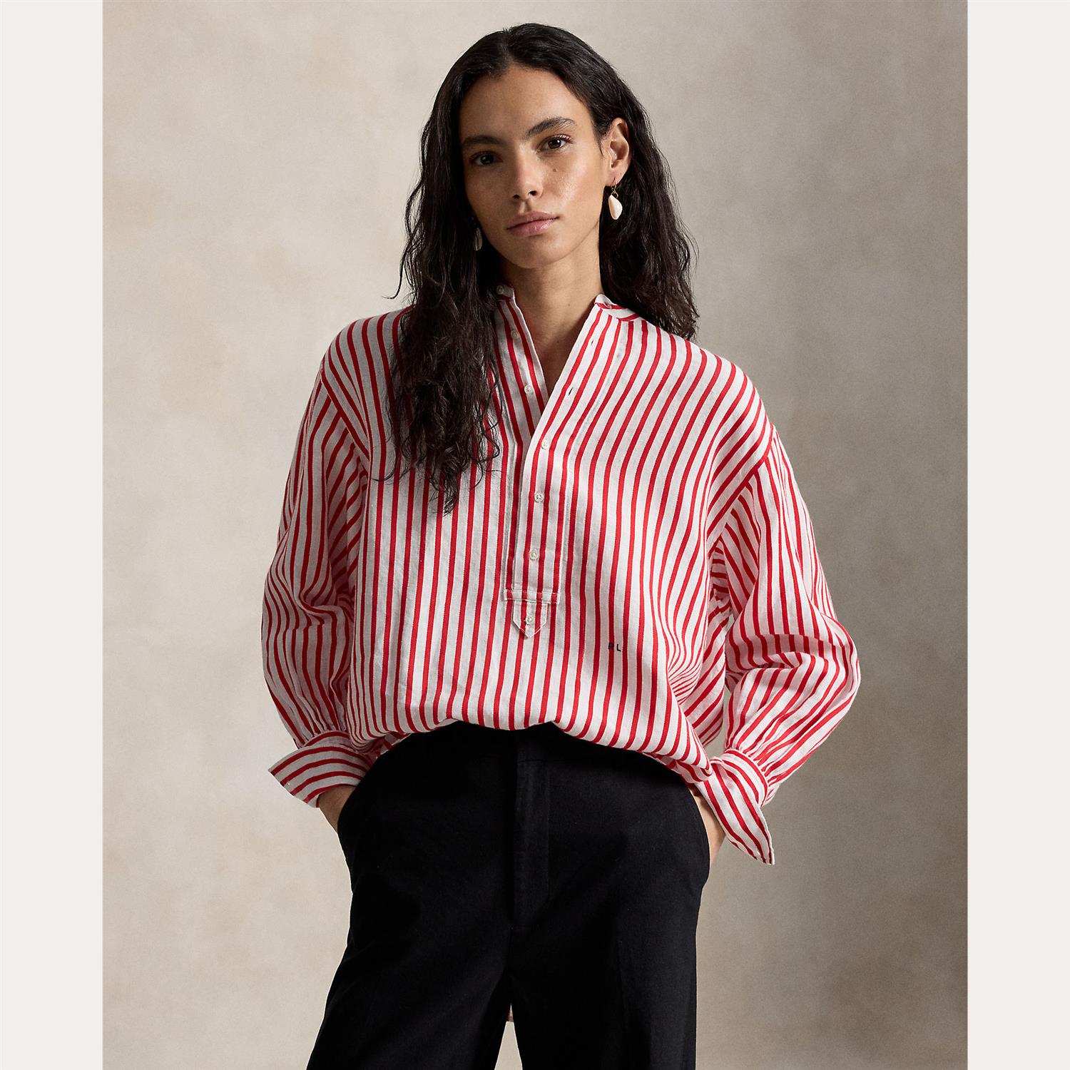 Striped Linen-Cotton Shirt White/Red