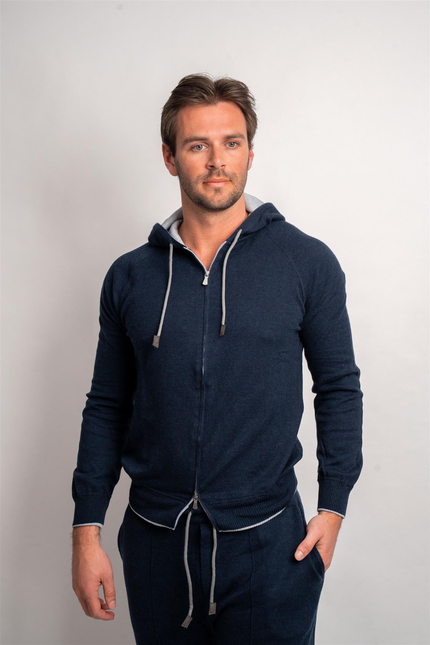 Cashmere / Cotton Hoodie - Navy