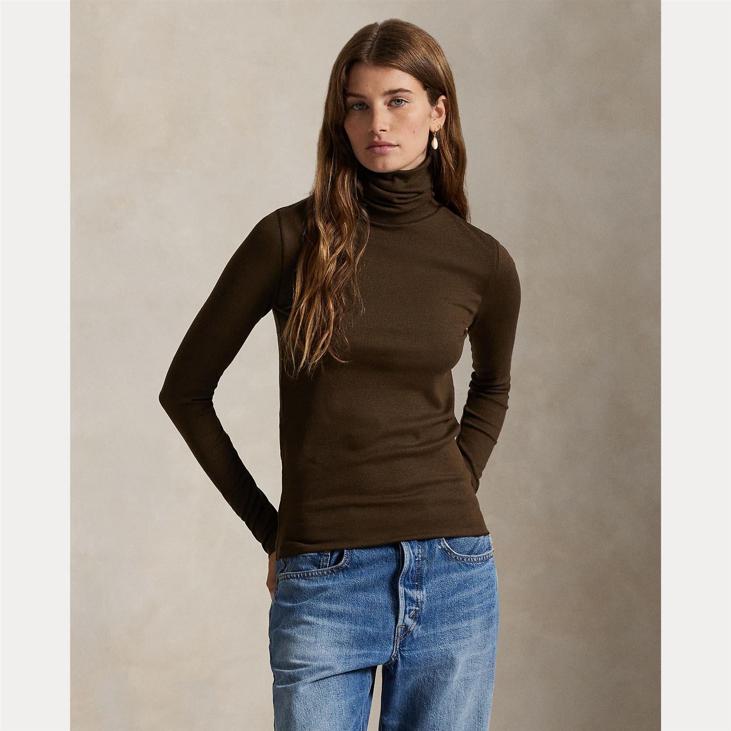 Stretch-Blend Turtleneck Dark Brown