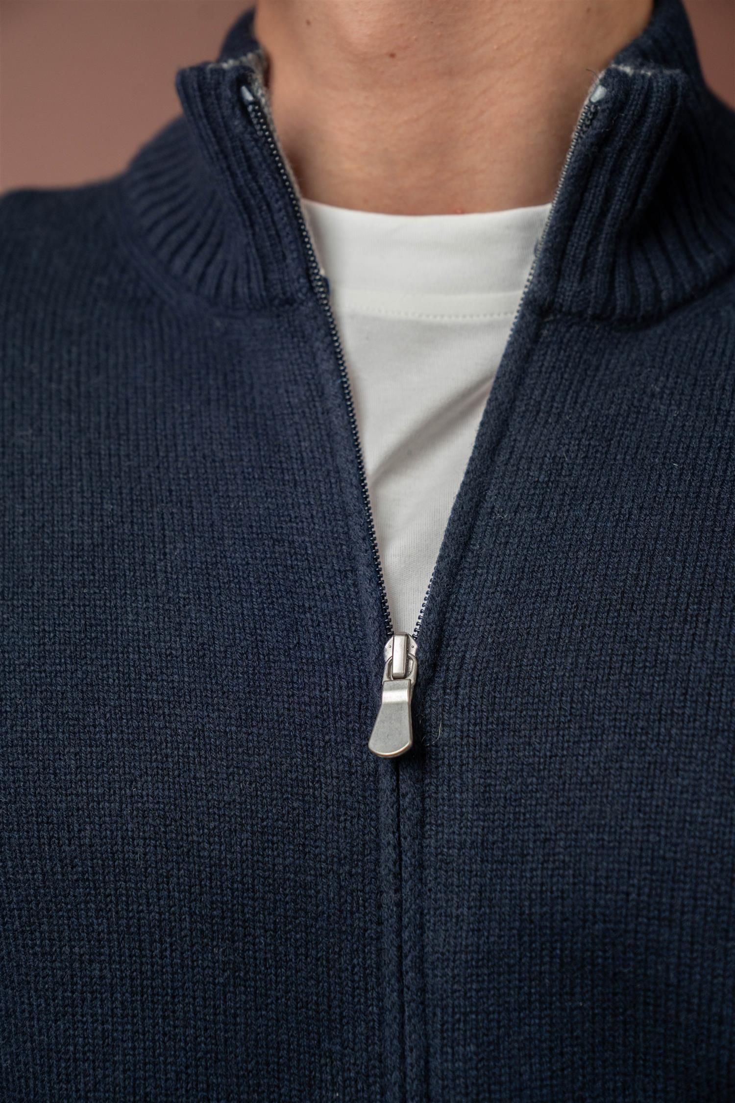 Full Zip Cardigan Wool - Cashmere - Navy