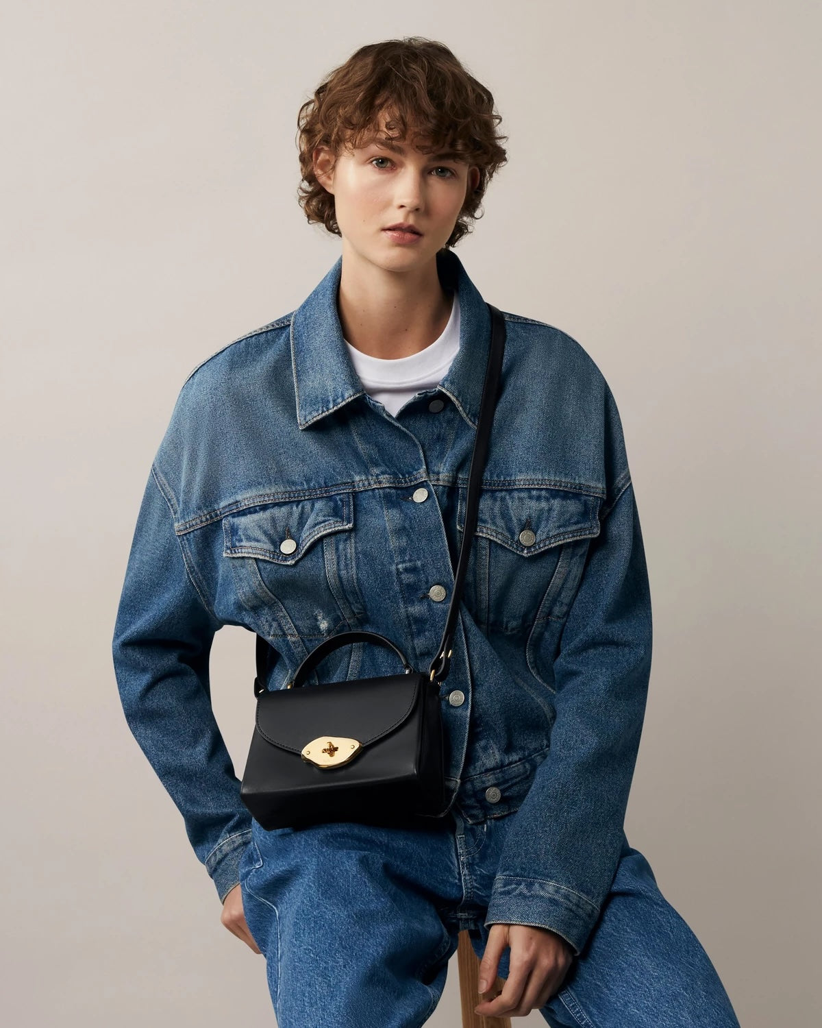 Small Lana Top Handle Black High Gloss Leather