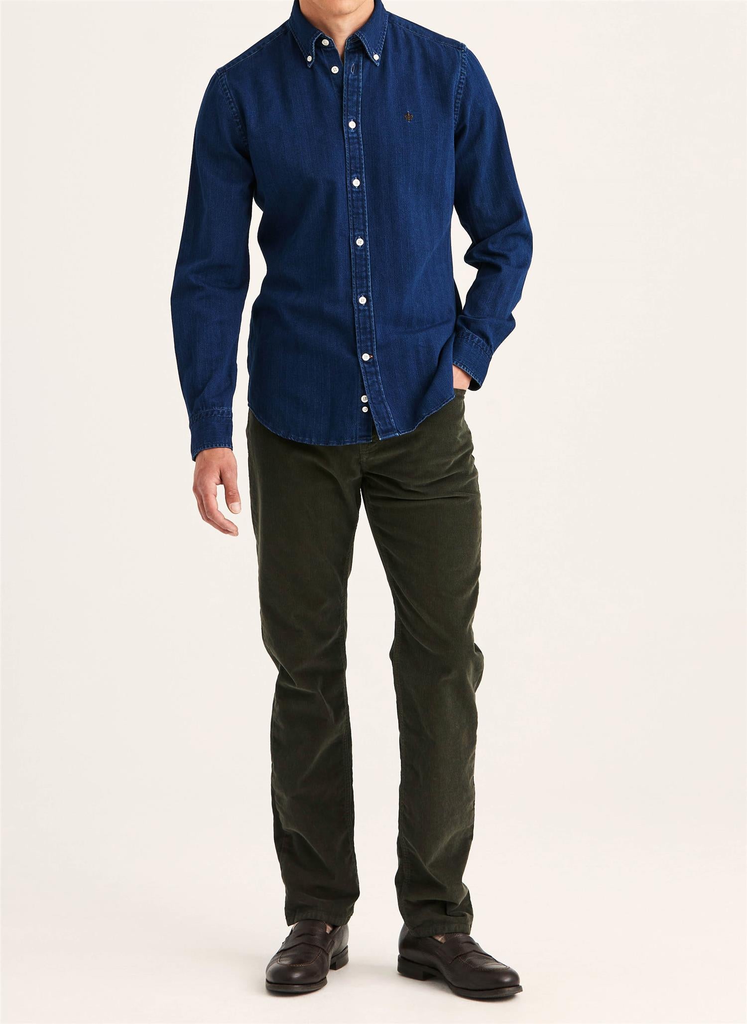 Indigo Herringbone Shirt Slim