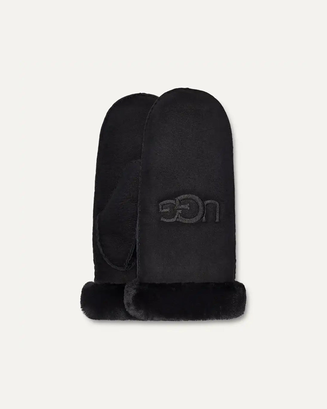Sheepskin Embroider Mitten Black