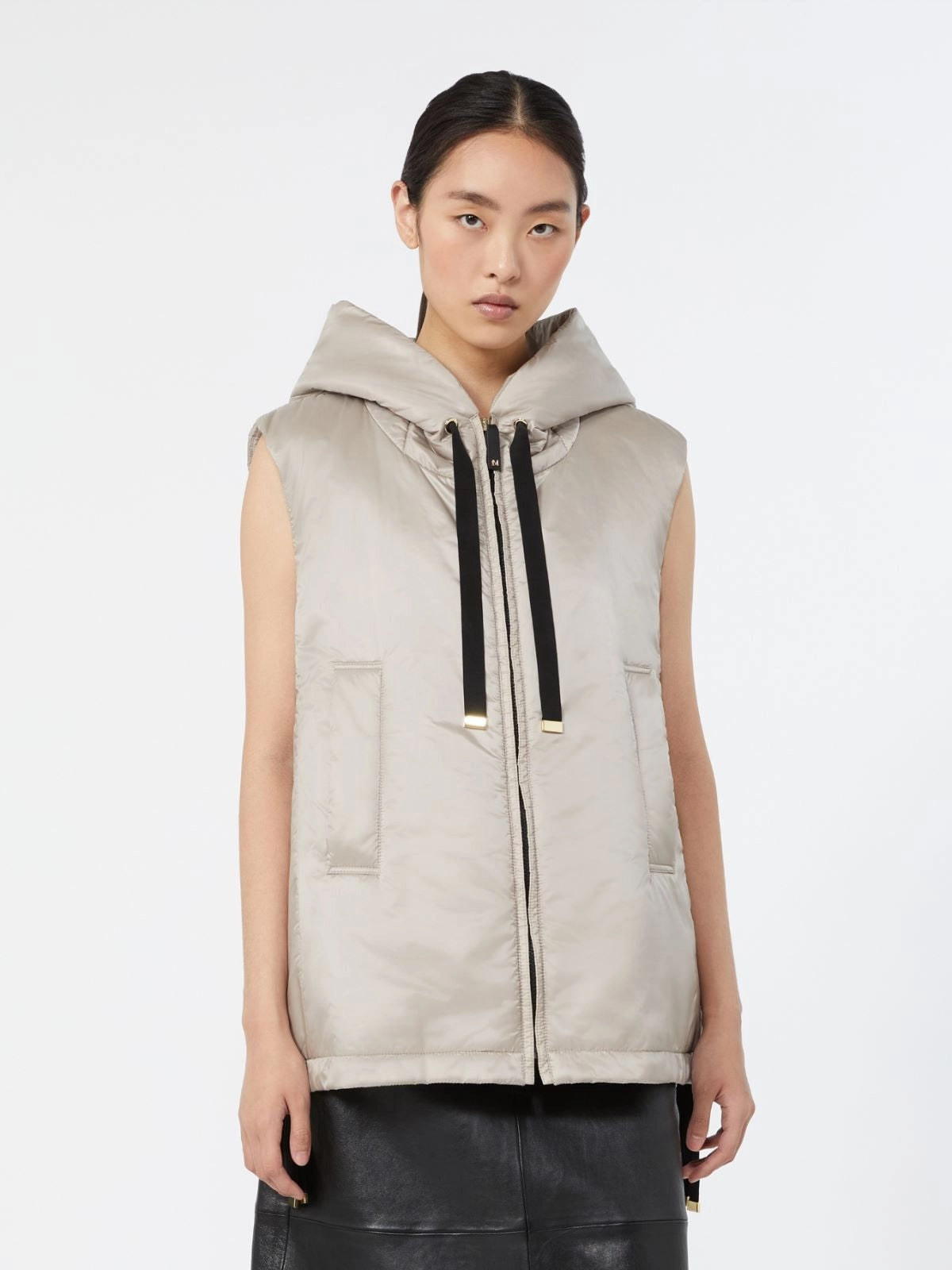Padded hooded Gilet - Beige