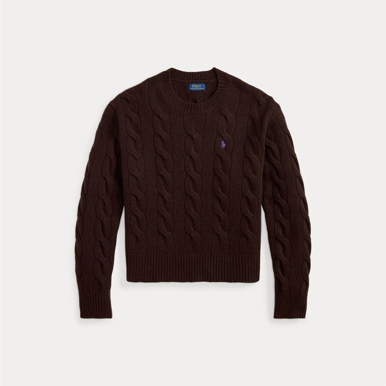 Cable-Knit Wool-Cashmere Sweater Walnut Brown Melange