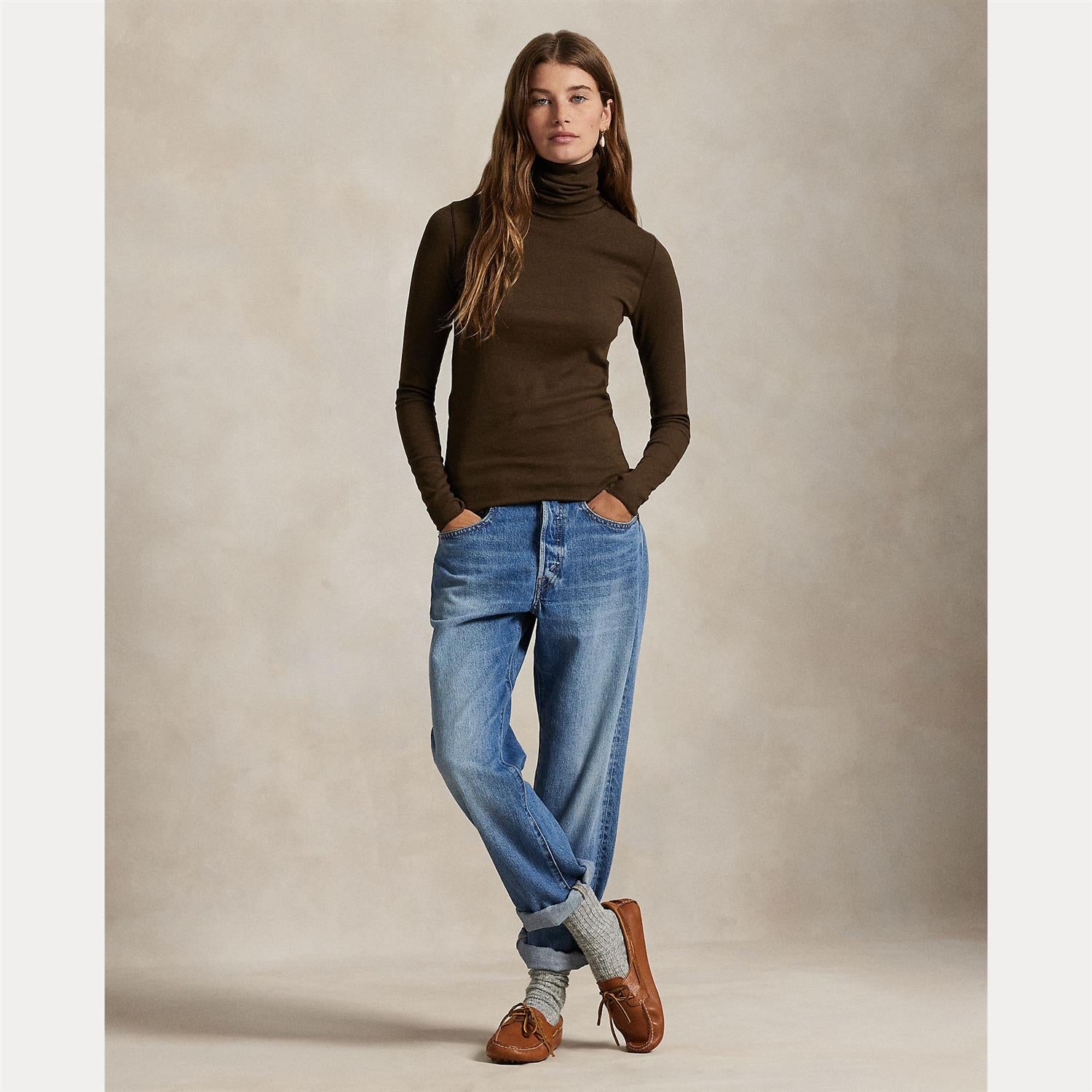 Stretch-Blend Turtleneck Dark Brown