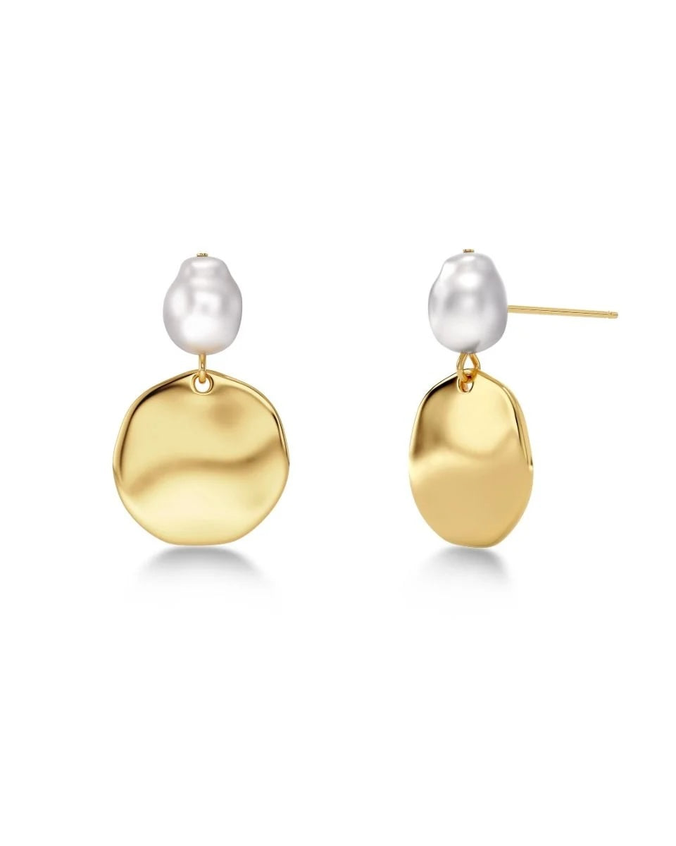 Pearl Signet Earrings Gold