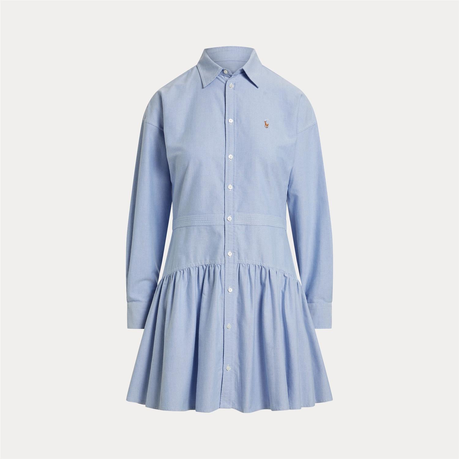 Cotton Oxford Paneled Shirtdress Blue