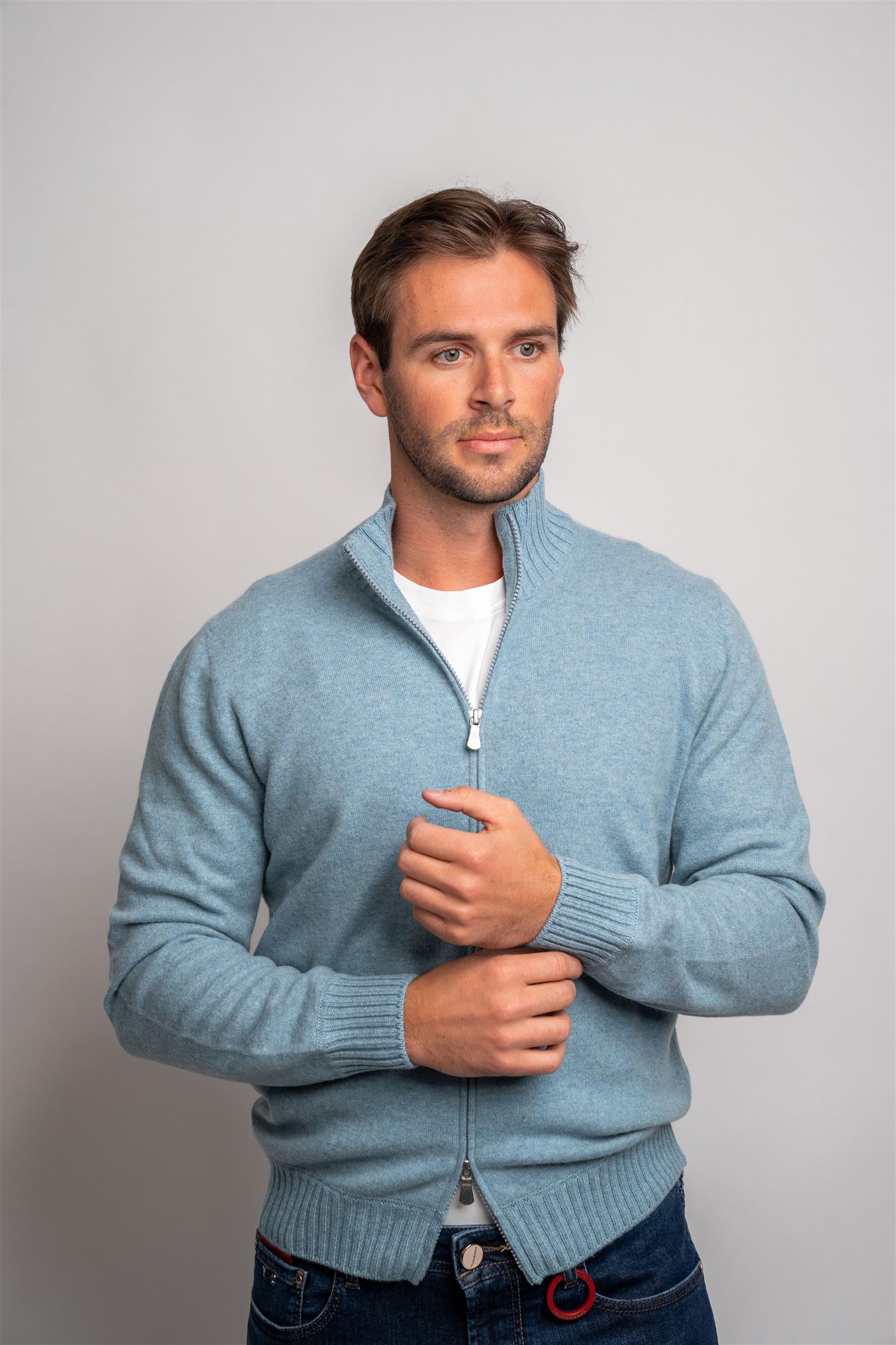 Full Zip Felted Cashmere - Light Blue