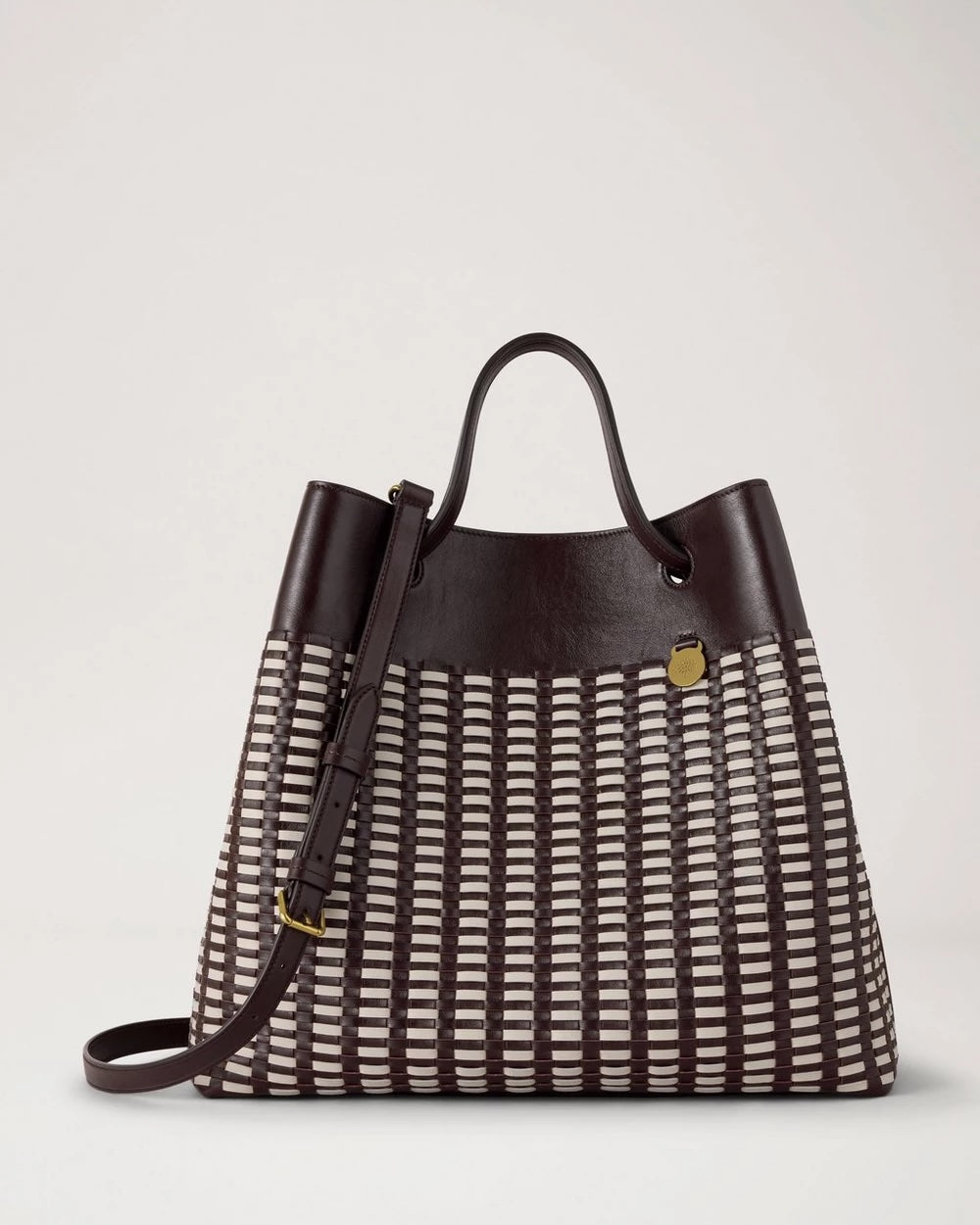 Woven Leather Tote Ebony-Eggshell