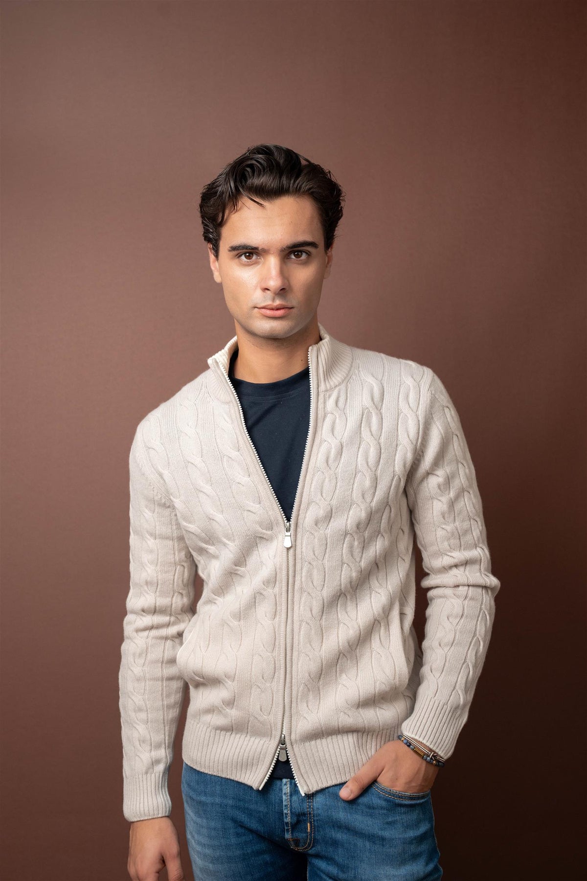 Cable Knitted Lana Cashmere - Beige