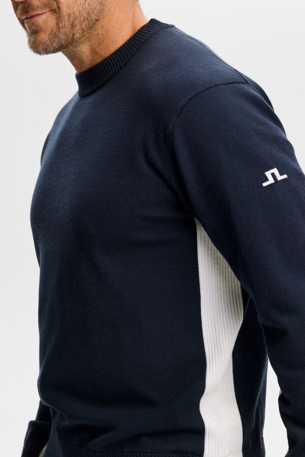 Chester Side Stripe Knit Crew - Navy