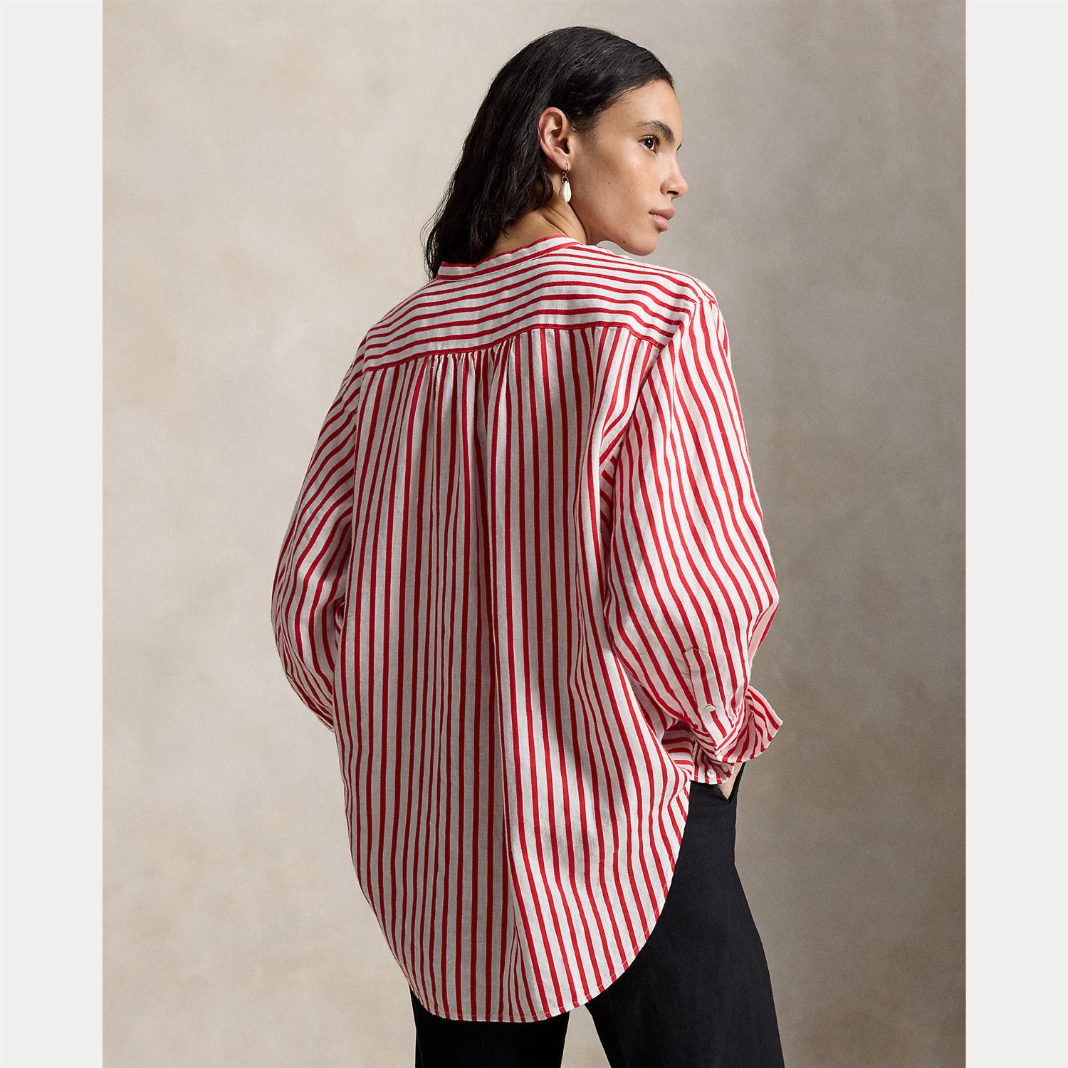 Striped Linen-Cotton Shirt White/Red
