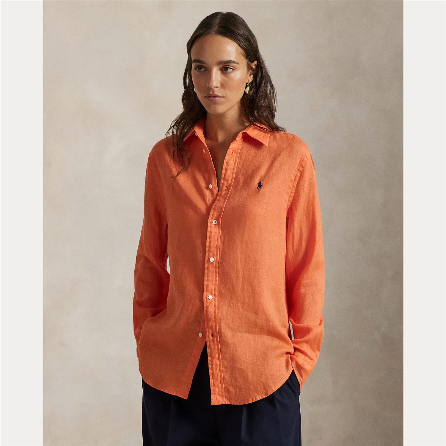 Classic Fit Linen Shirt True Orange
