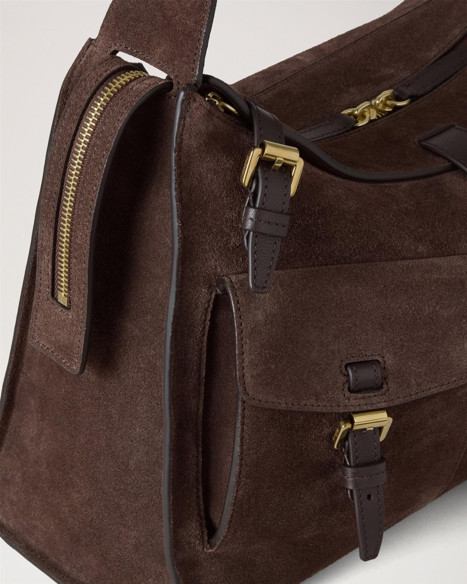 Roxanne Shoulder Chocolate Suede