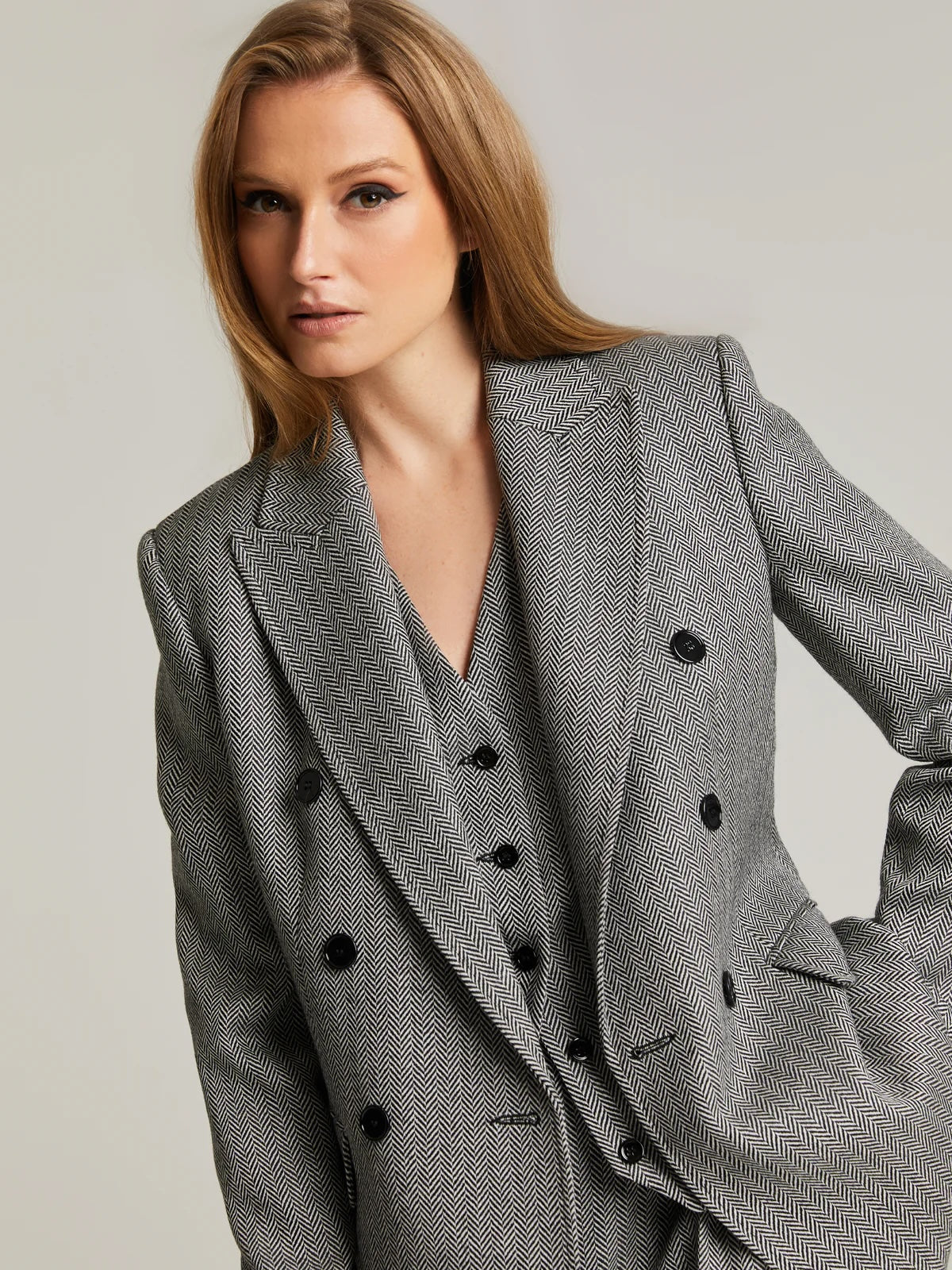 Traci Wool Blazer Grey Herringbone
