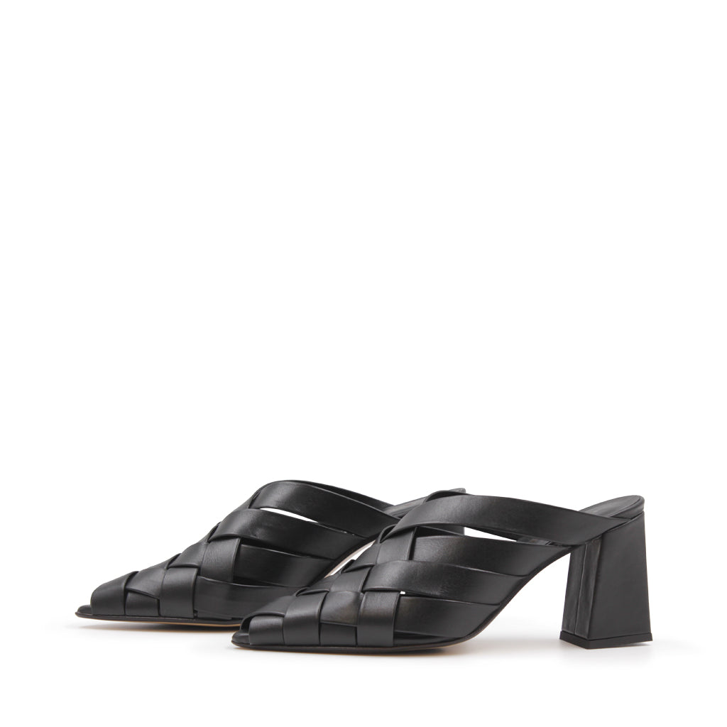 Braided Leather Heel Black