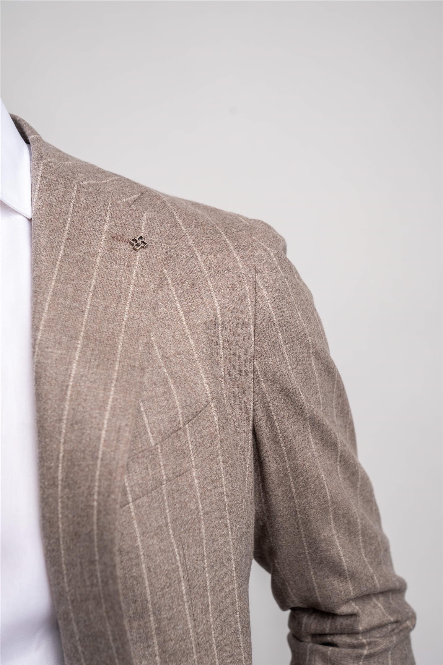 Wool Cashmere Pinstripe Suit - Brown