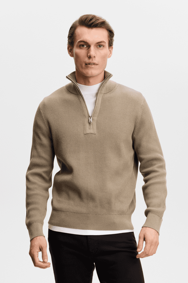 Alex Half Zip Knitted Sweater - Brindle