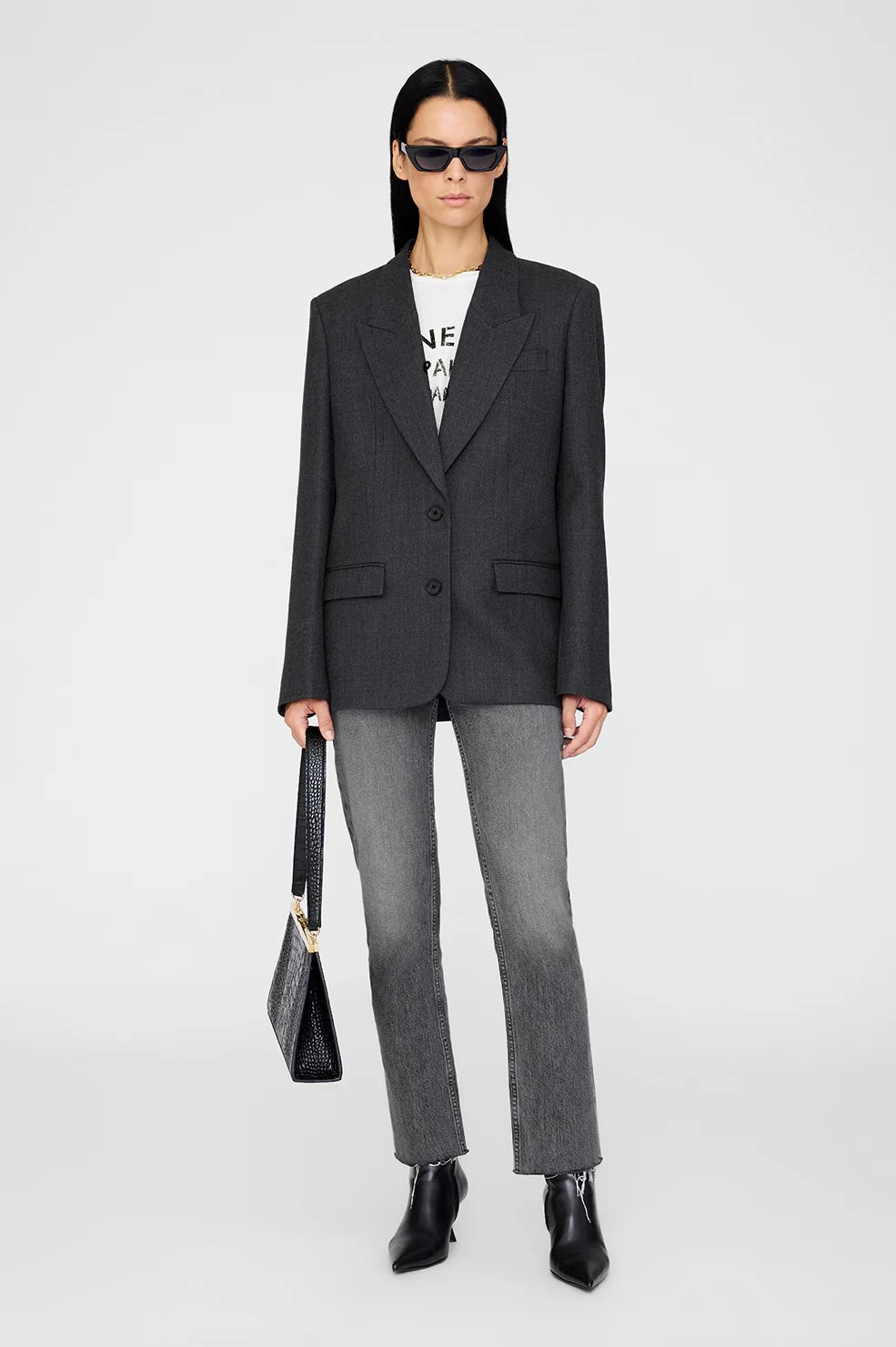 Ross Single-Breasted Blazer Dark Grey