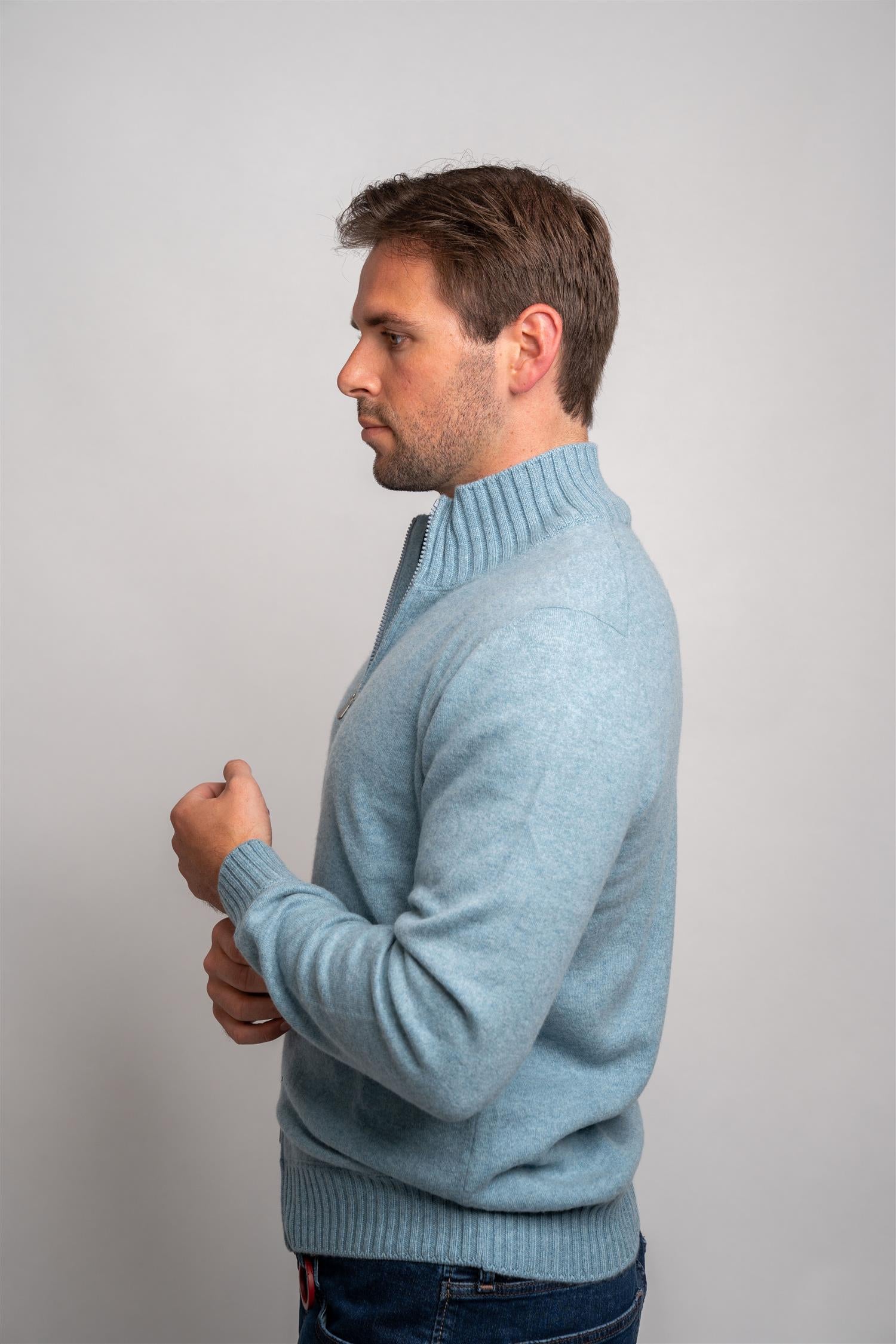 Full Zip Felted Cashmere - Light Blue