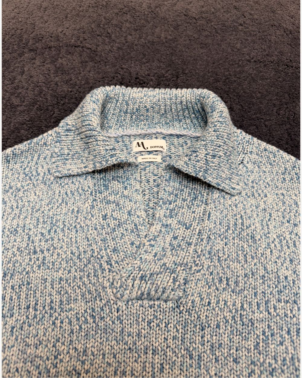 Long Sleeve Knitted Polo - Lyseblå