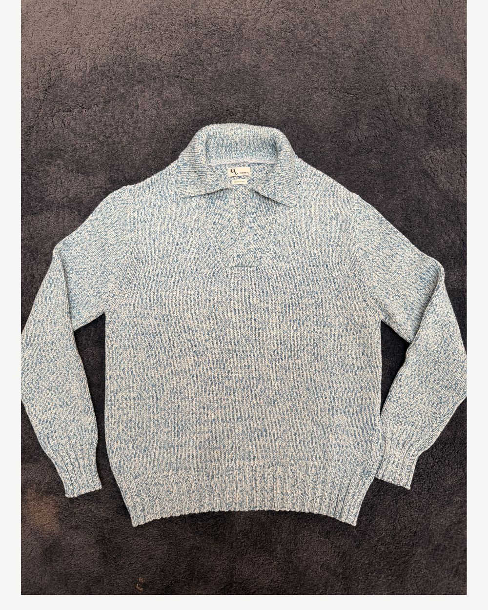 Long Sleeve Knitted Polo - Lyseblå