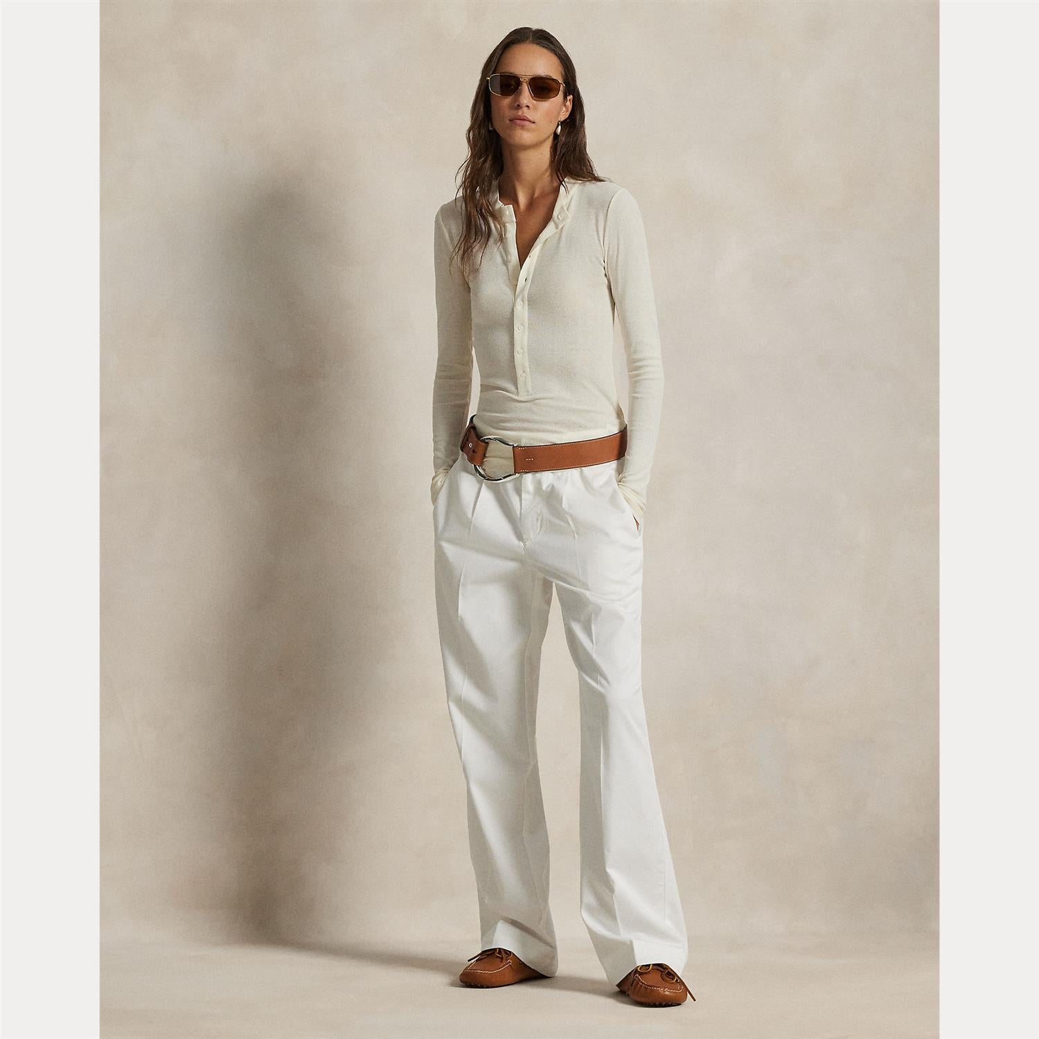 Pleated Cotton-Blend Relaxed Pants Deckwash White