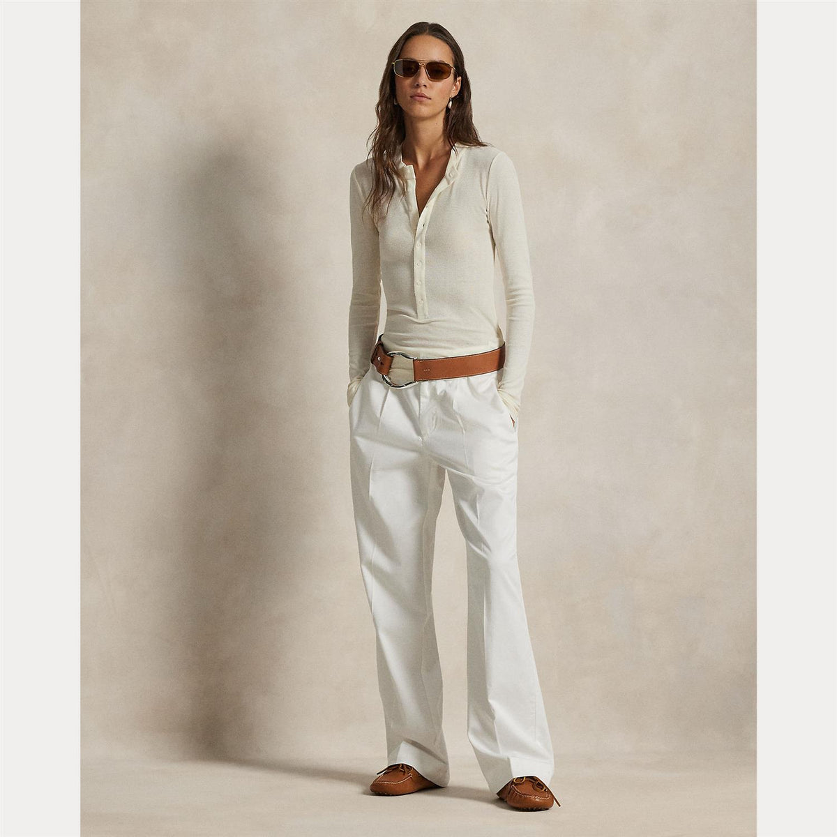 Pleated Cotton-Blend Relaxed Pants Deckwash White