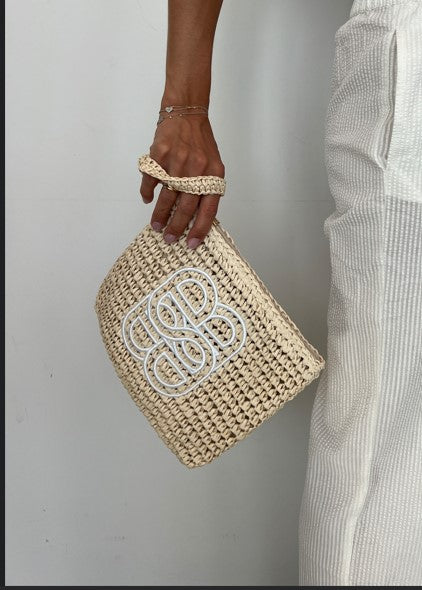 Mim Straw Clutch Beige