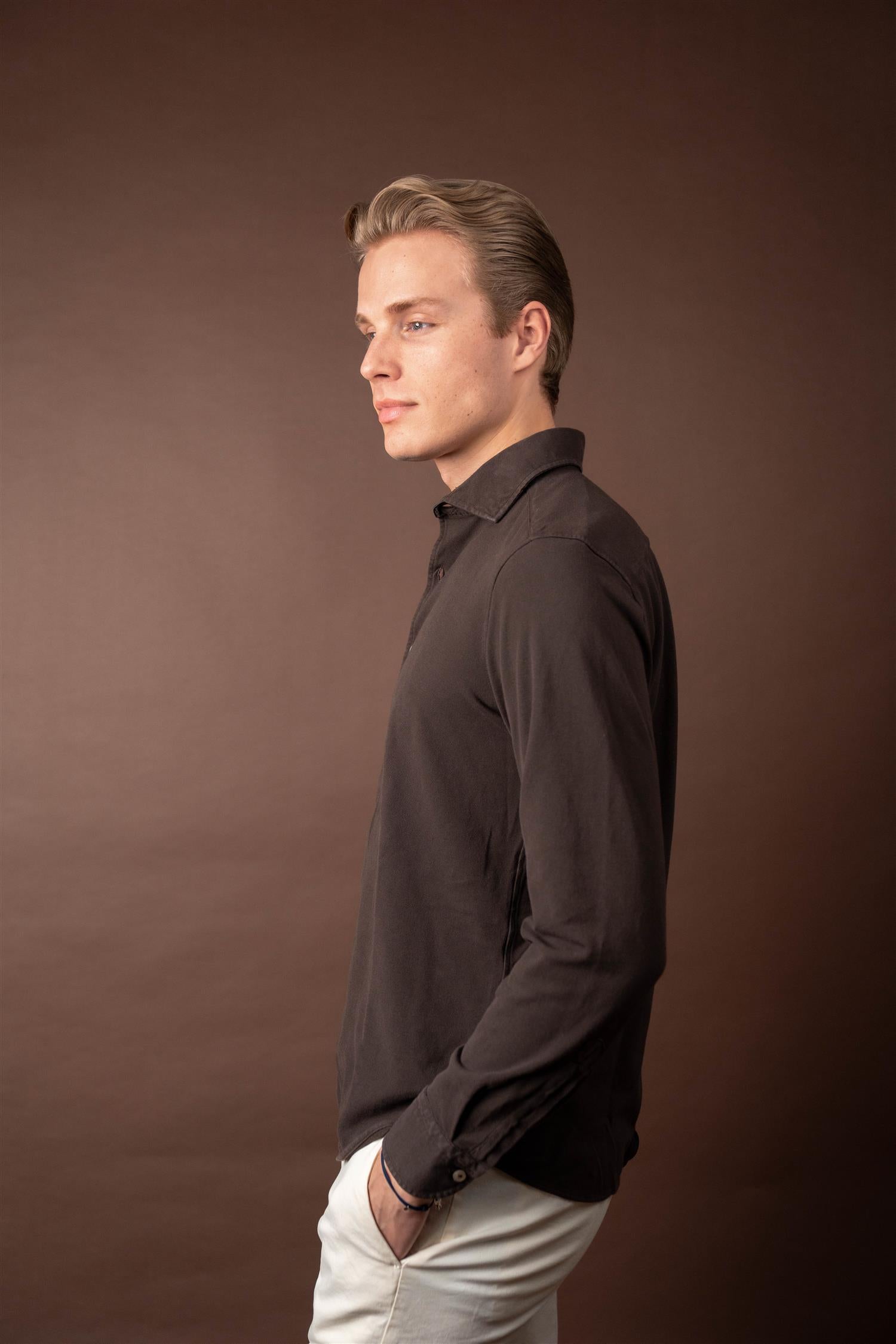 Long-sleeved Pique - Brun
