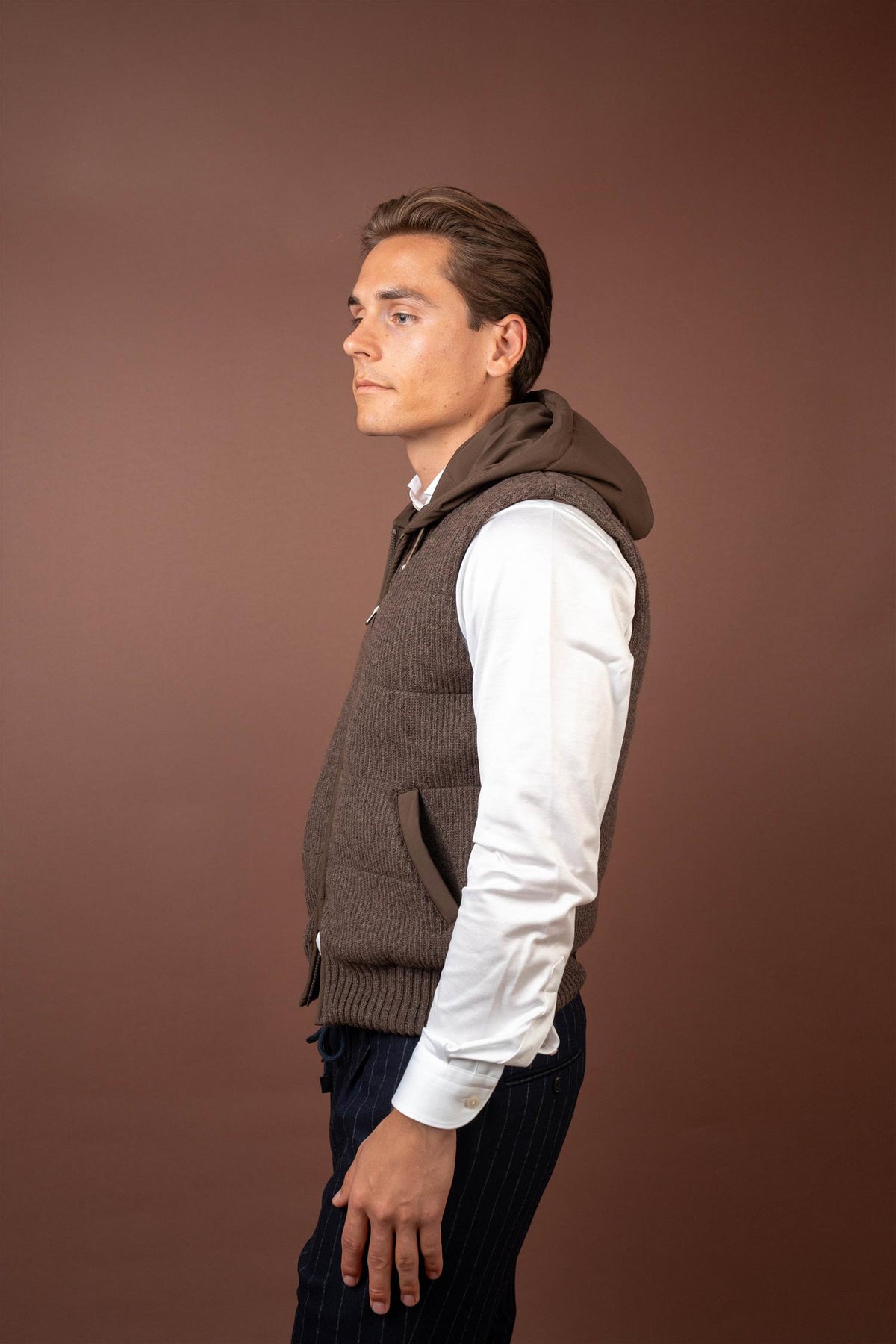 Hooded Wool Vest - Brown