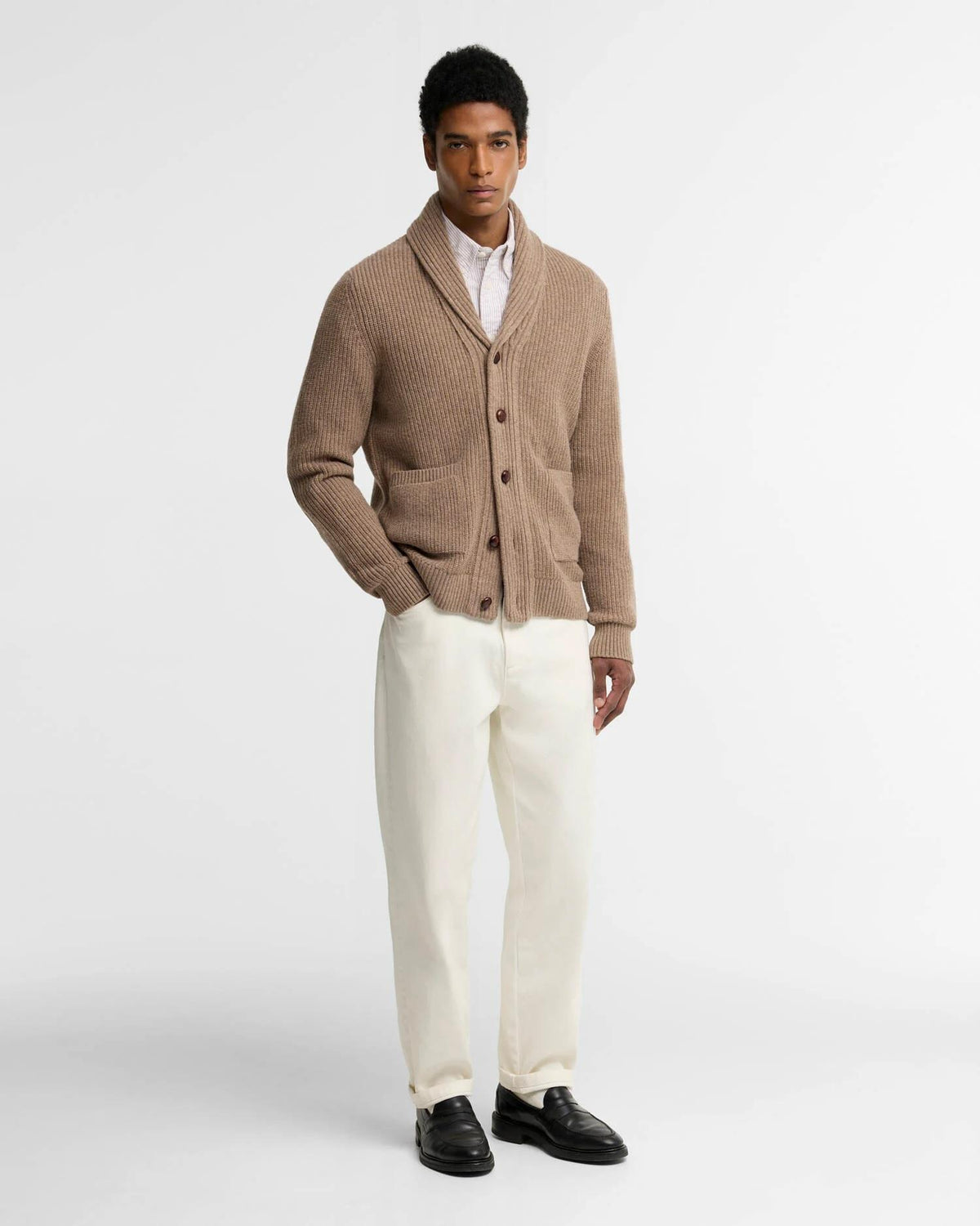 Hartland Knitted Shawl Cardigan - Stone