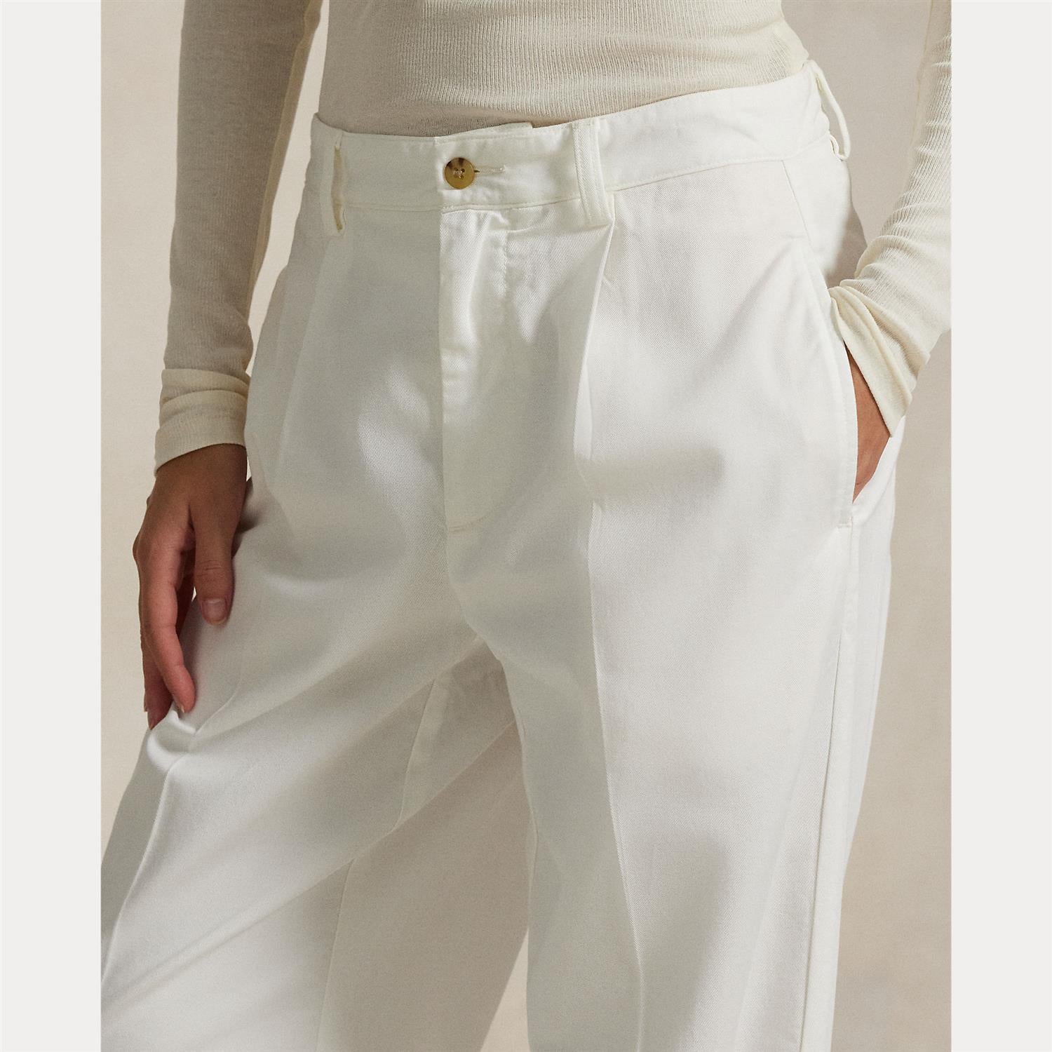Pleated Cotton-Blend Relaxed Pants Deckwash White