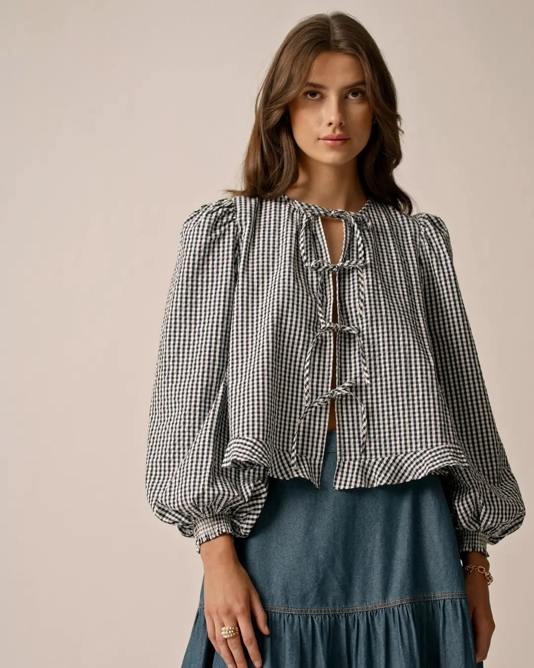 Seersucker Bow Blouse