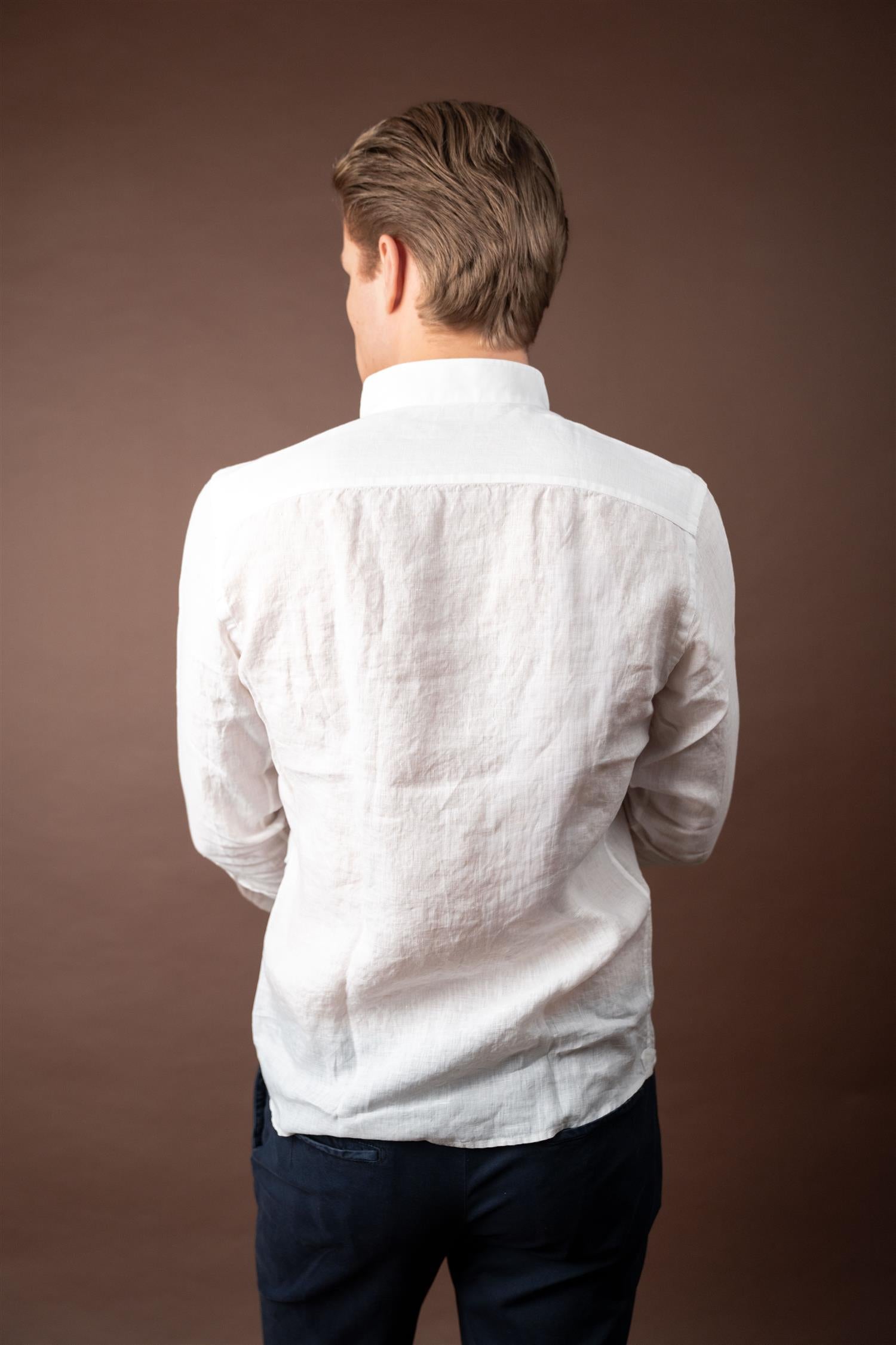 No Collar Linen - White