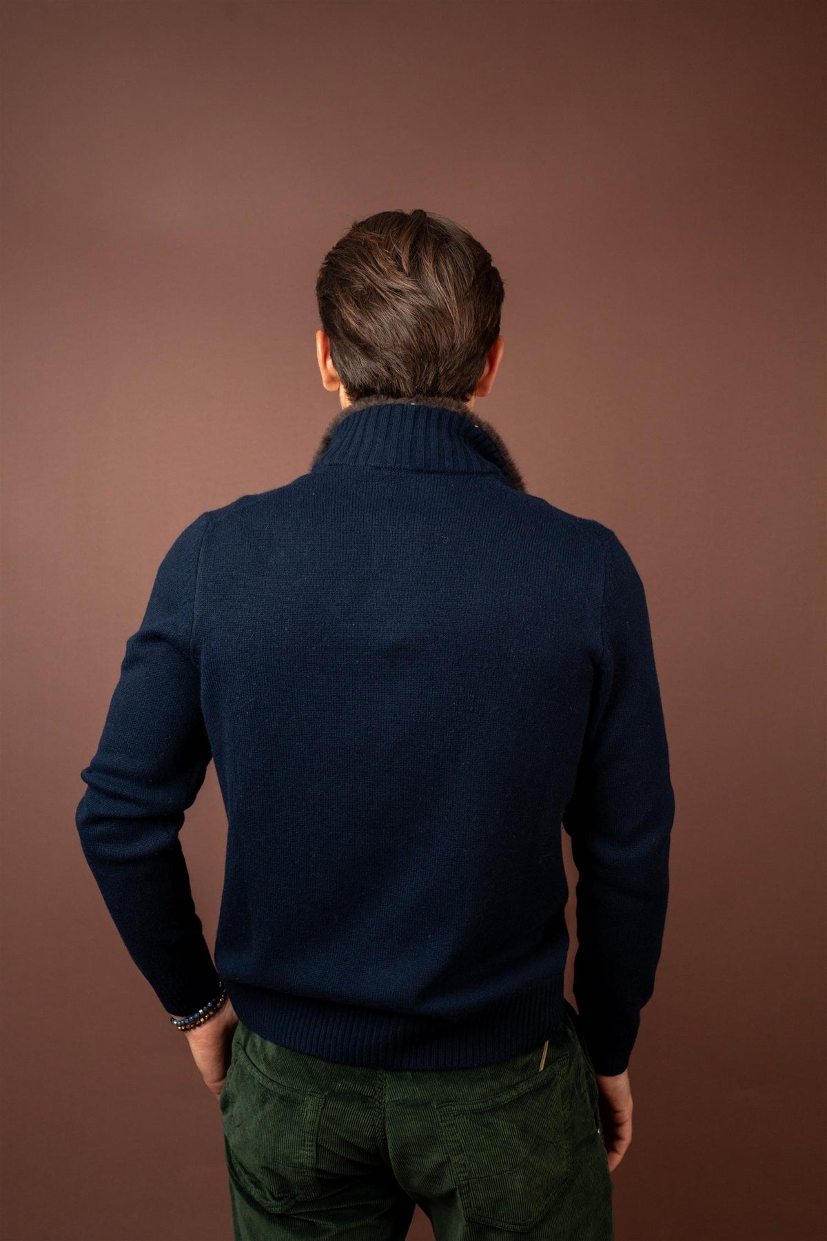 Cashmere Fur Cardigan - Navy