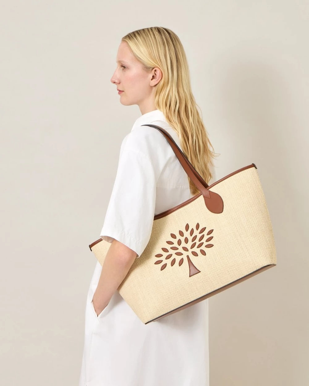 Small Tree Tote Raffia Ecru-Bright Oak