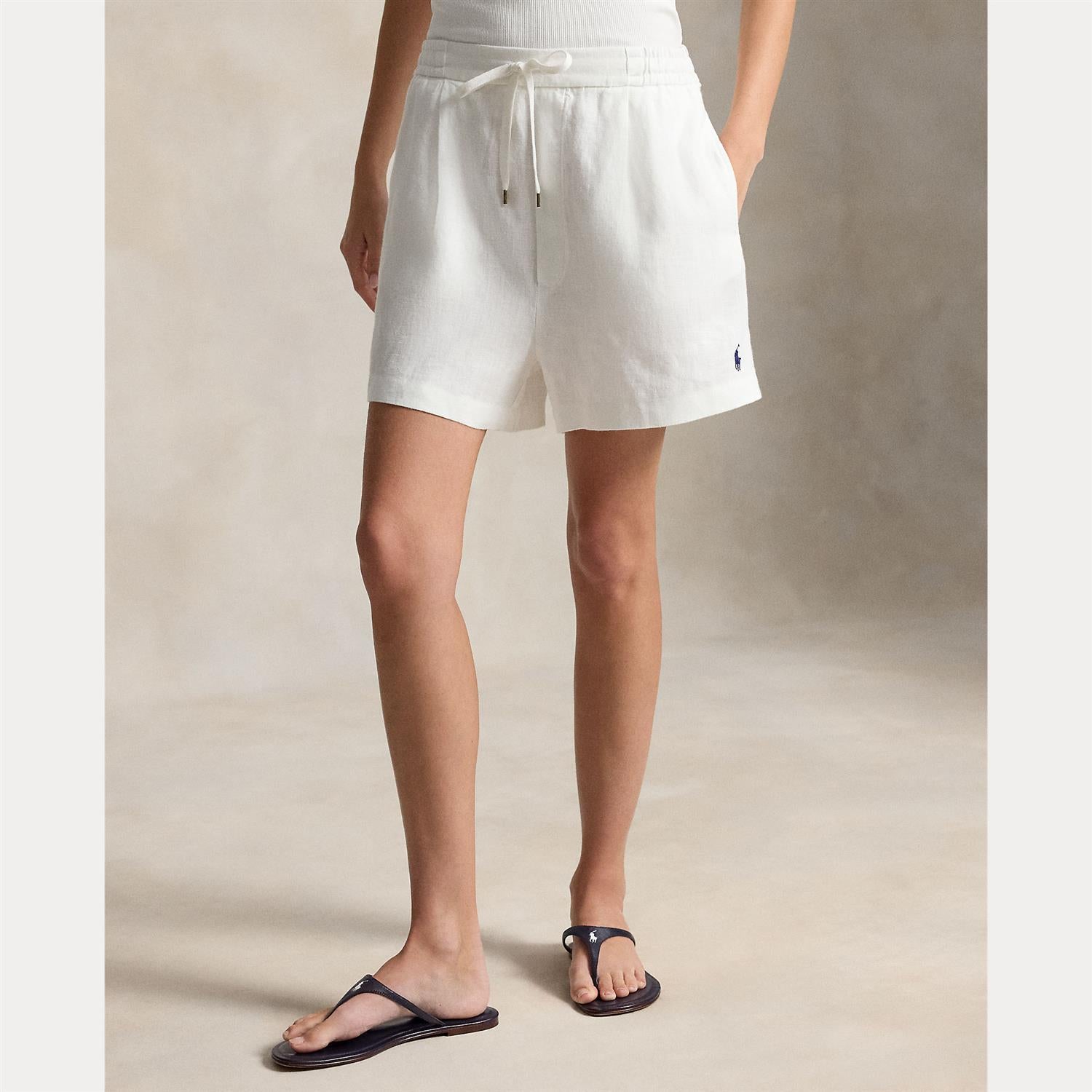 Linen Drawstring Shorts White