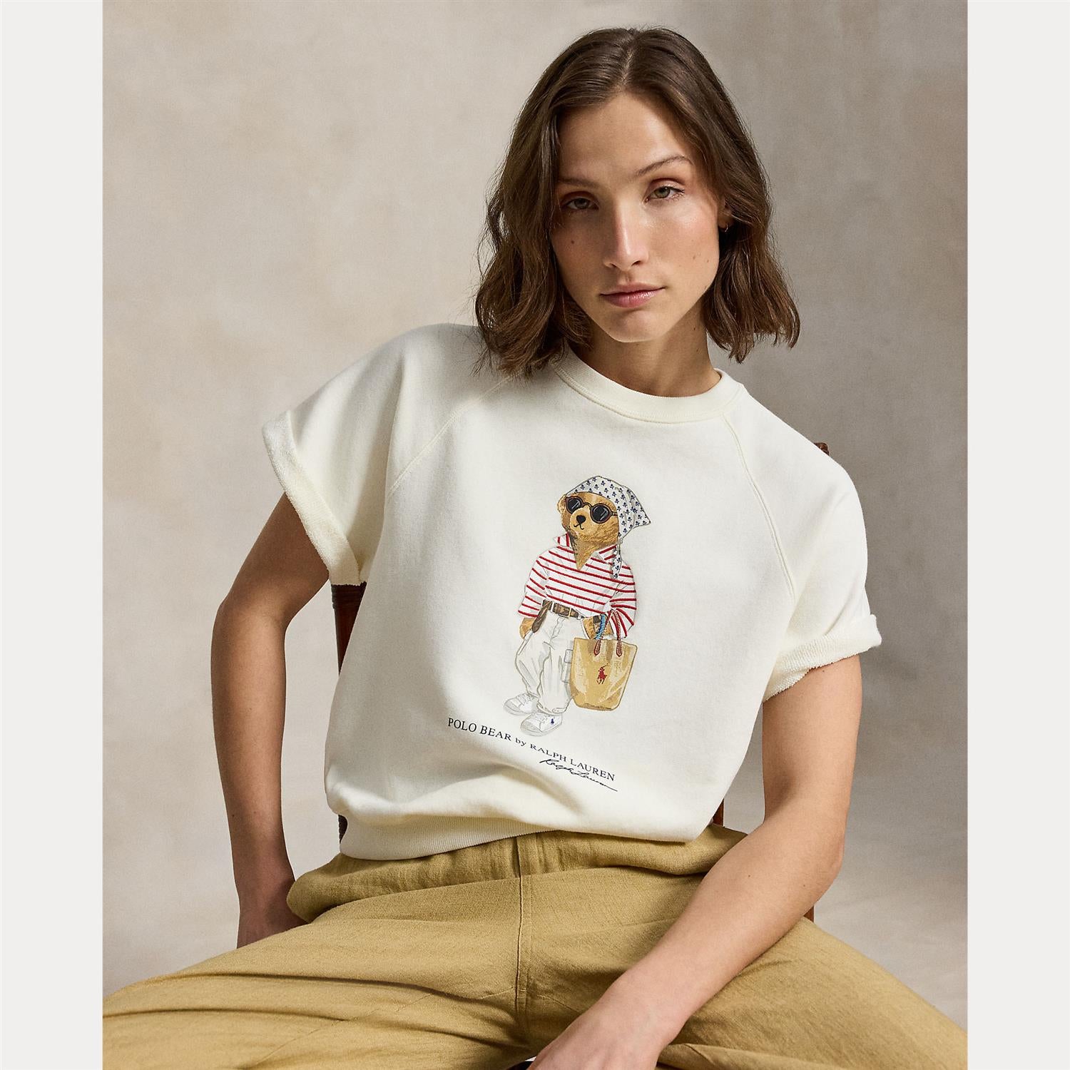 Polo Bear Fleece Short-Sleeve Sweatshirt White